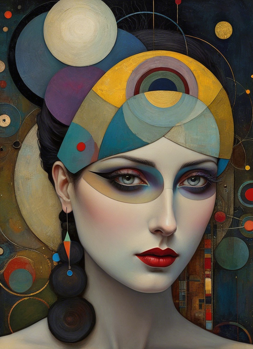 Stylized Female Portrait with Geometric Shapes and Colors
