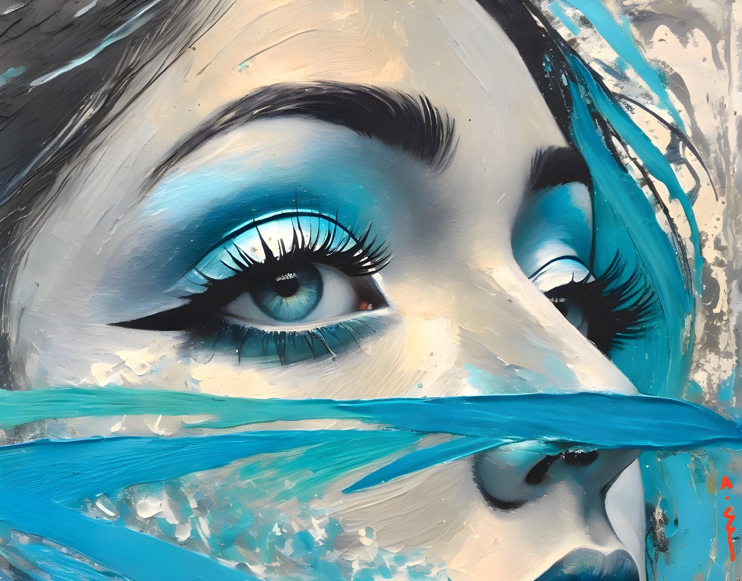 Close-Up of Woman's Face with Striking Blue Eye