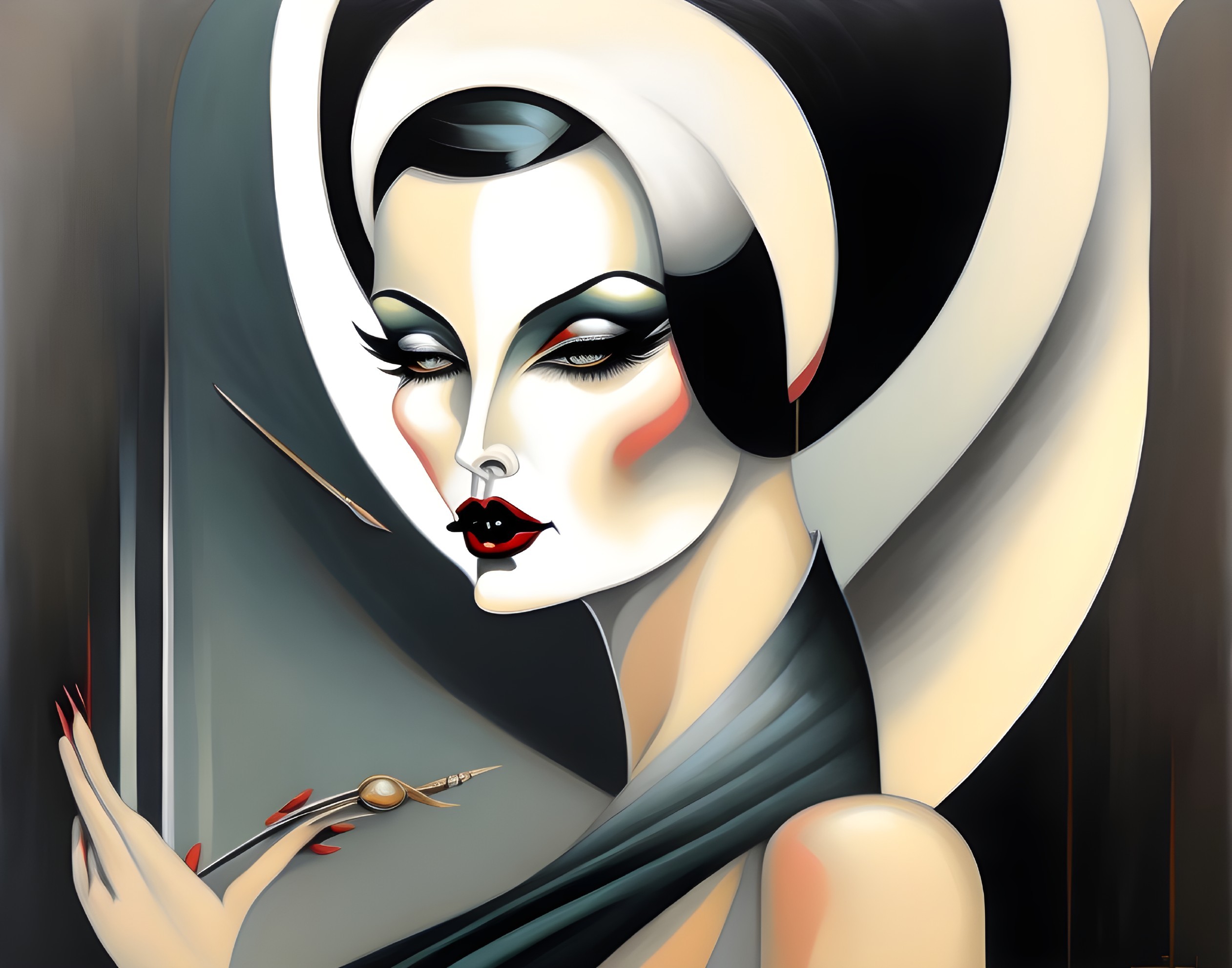 Stylized Illustration of a Woman with Exaggerated Features