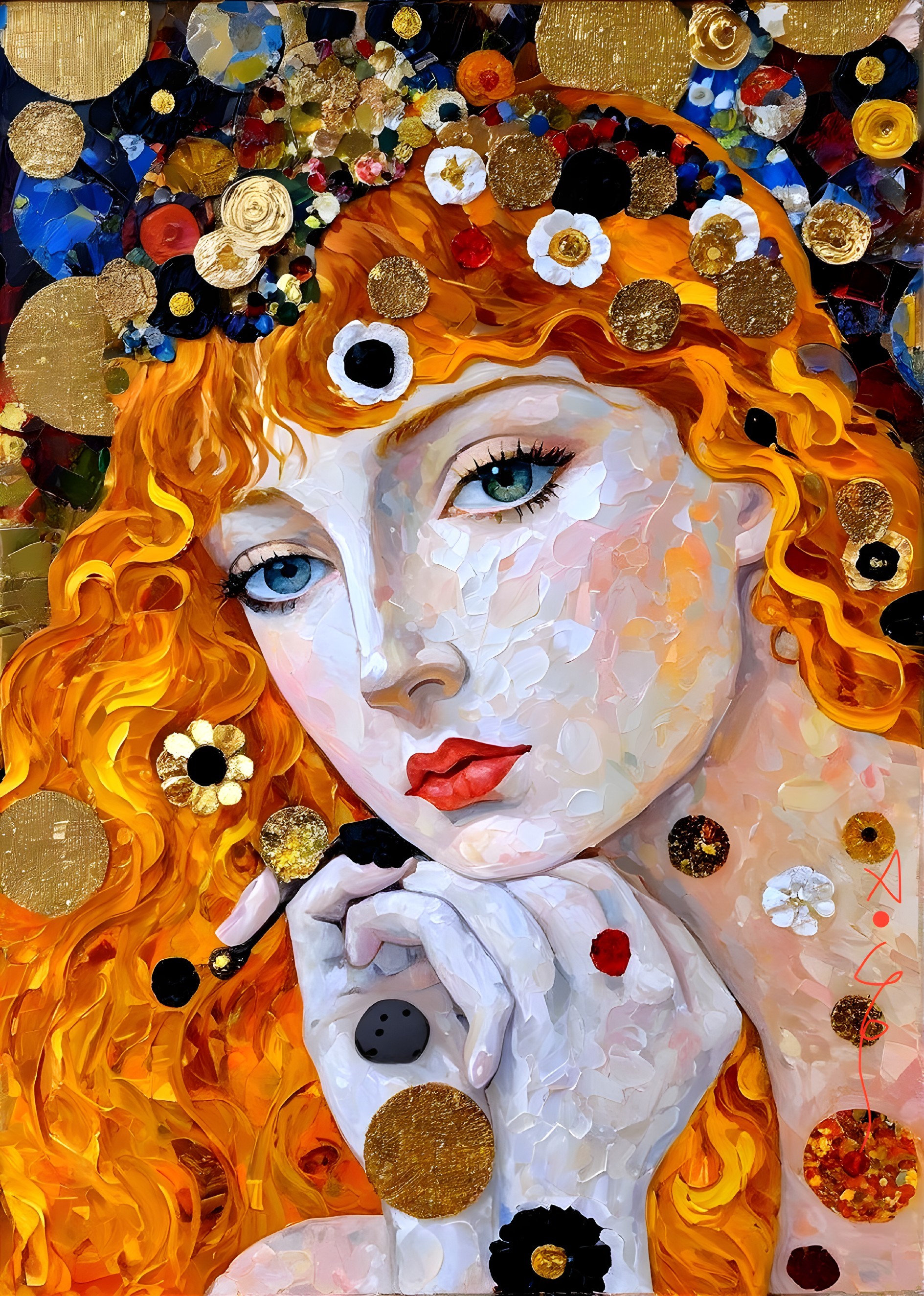 Portrait of a Young Woman with Orange Hair and Floral Crown