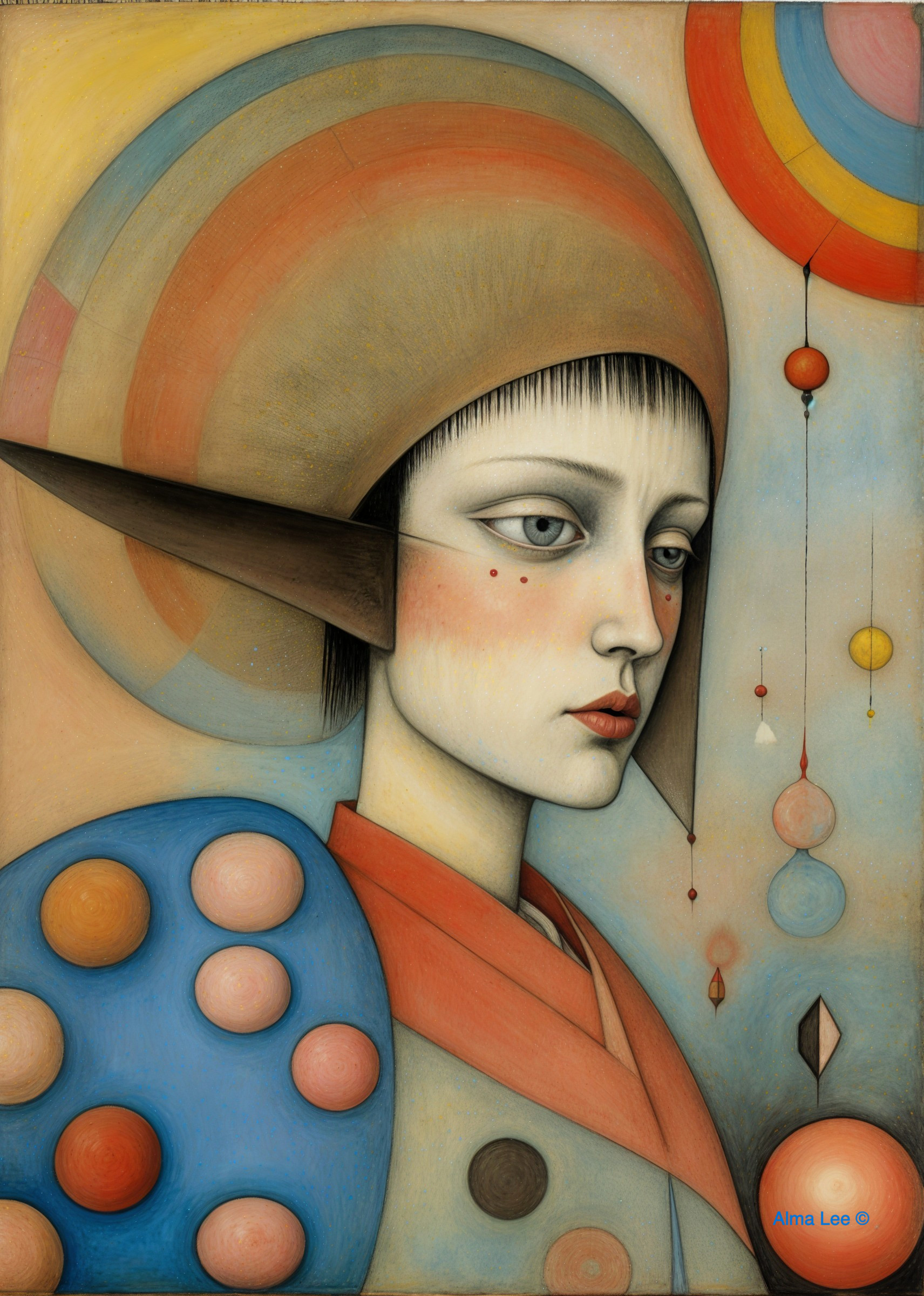 Stylized portrait of a young woman with whimsical features