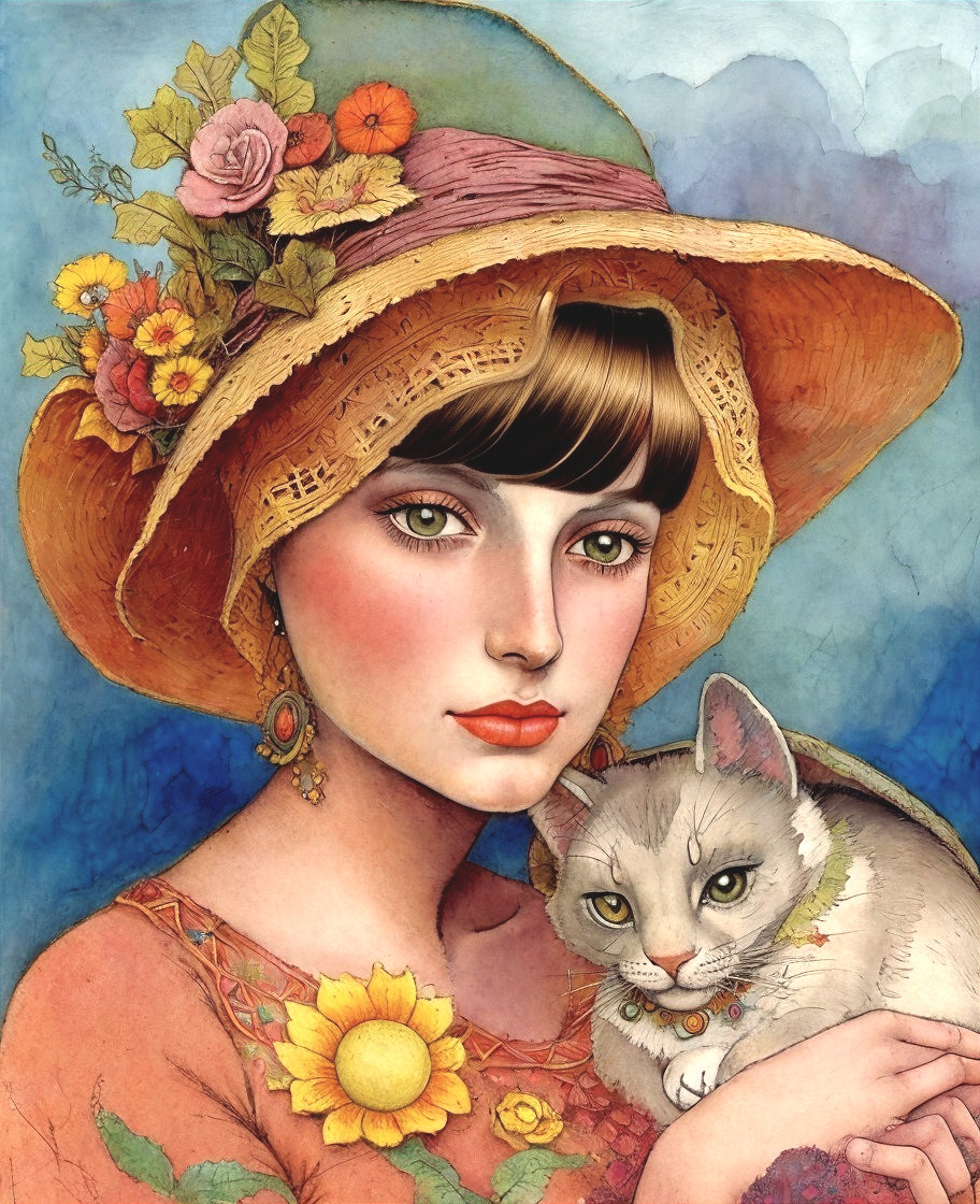 Floral Bliss: A Woman and Her Cat