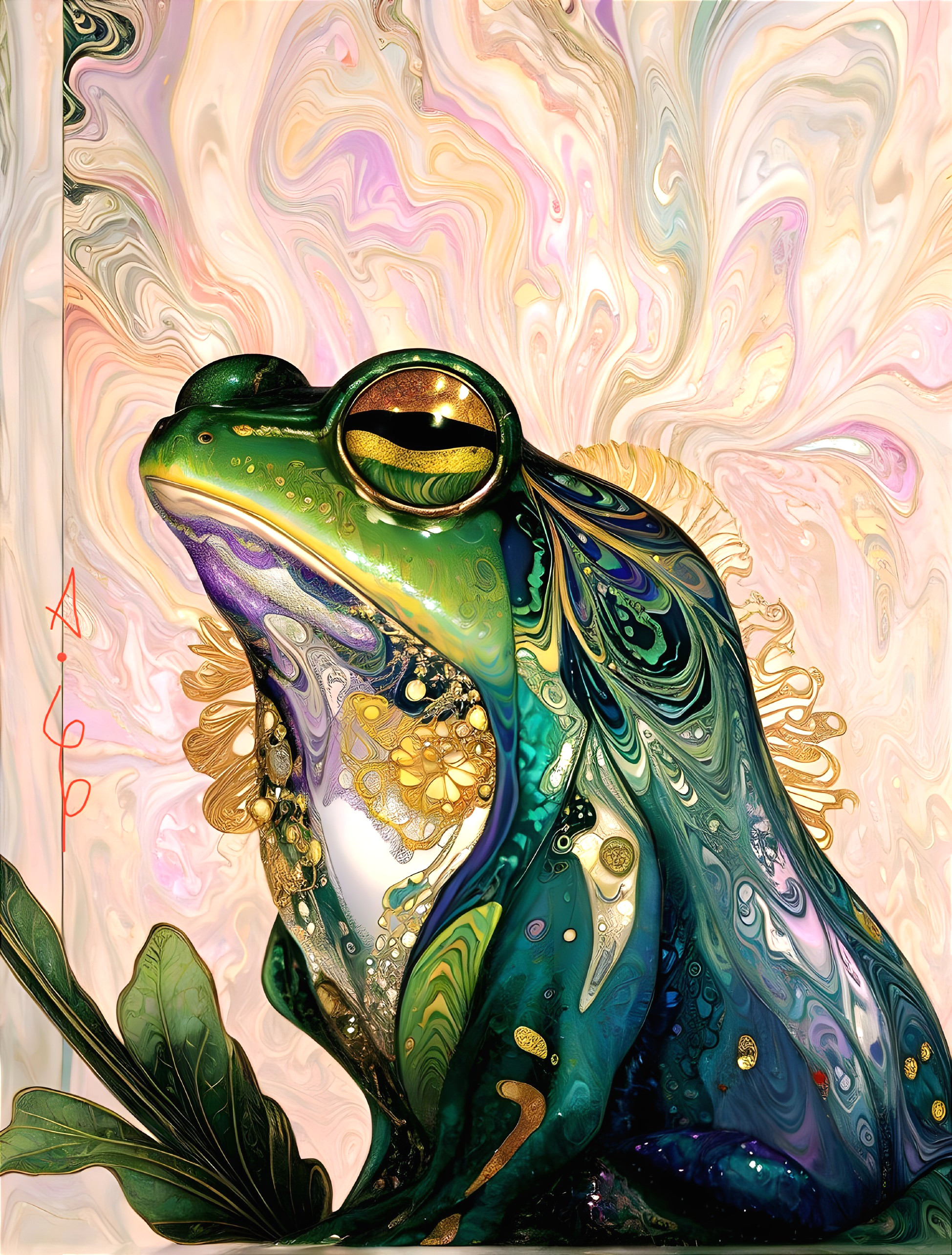Abstract Frog with Swirling Colors and Textured Patterns