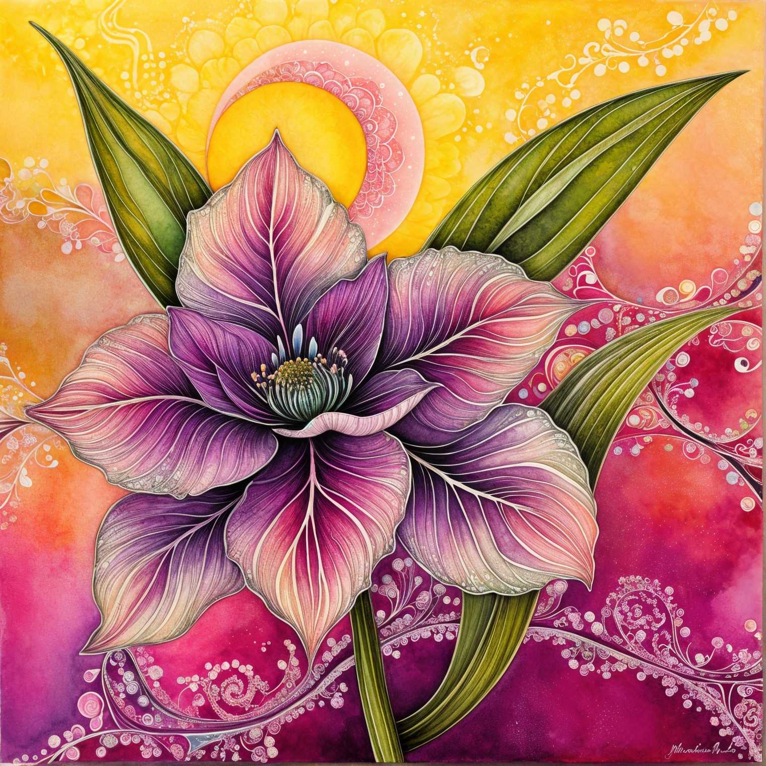 Large Vibrant Flower Artwork with Whimsical Patterns