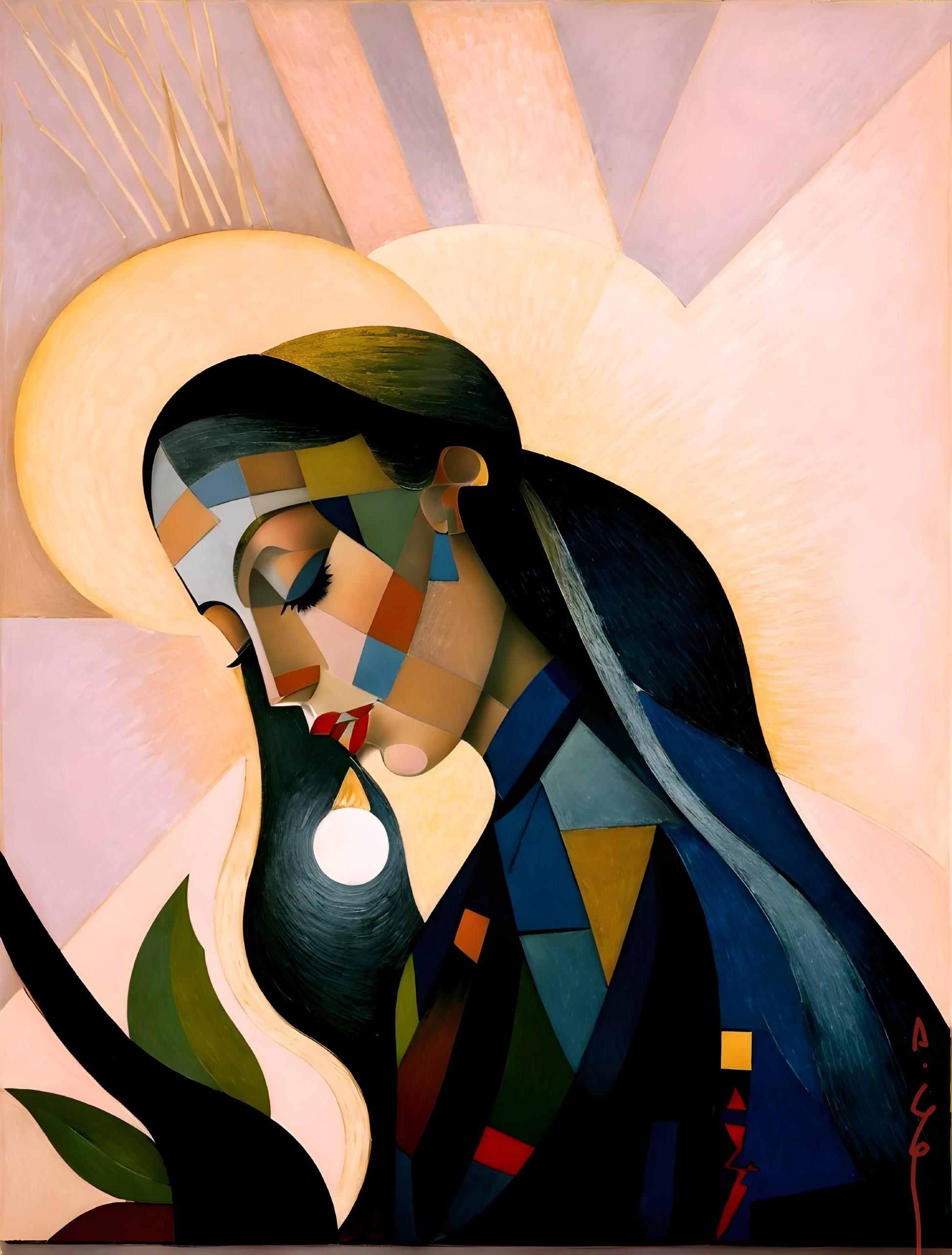 Stylized Female Figure with Geometric Shapes and Emotion