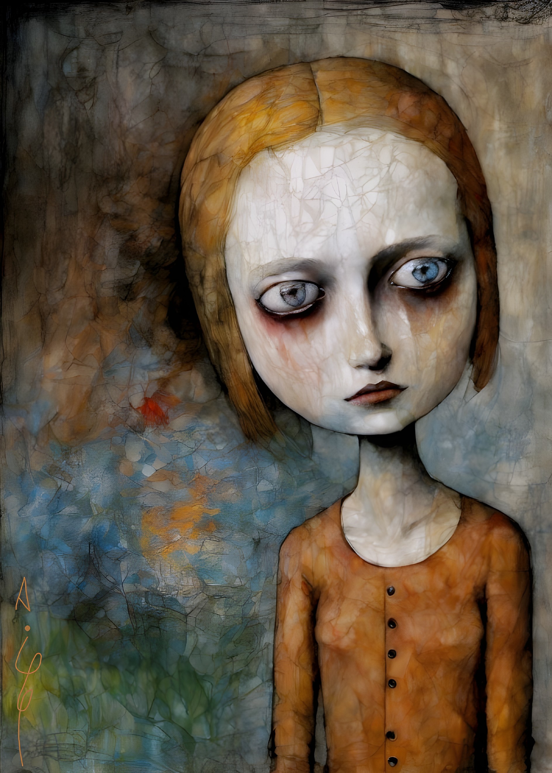 Somber Character with Pale Skin and Expressive Eyes