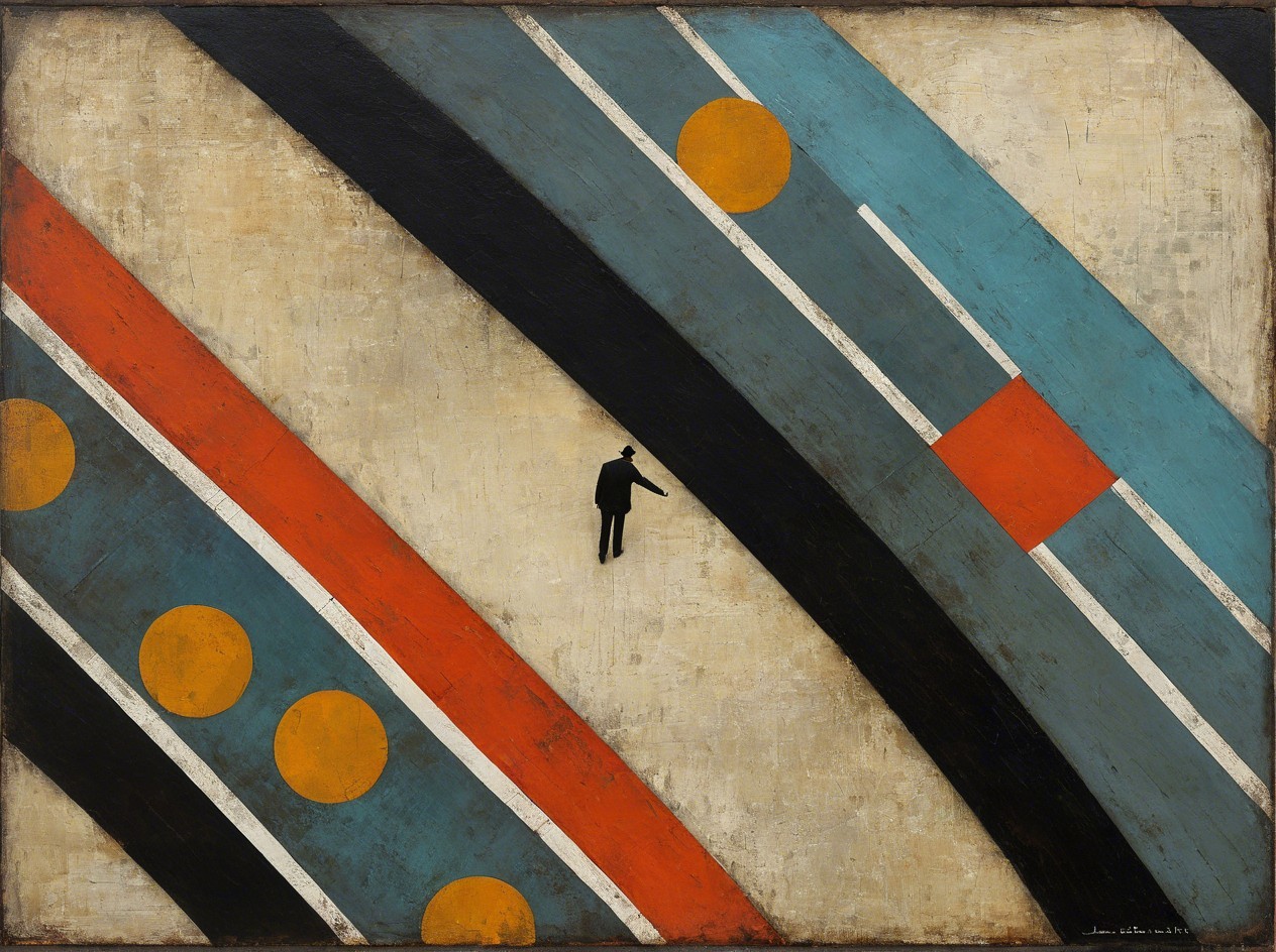 Abstract Painting with Silhouetted Figure and Stripes