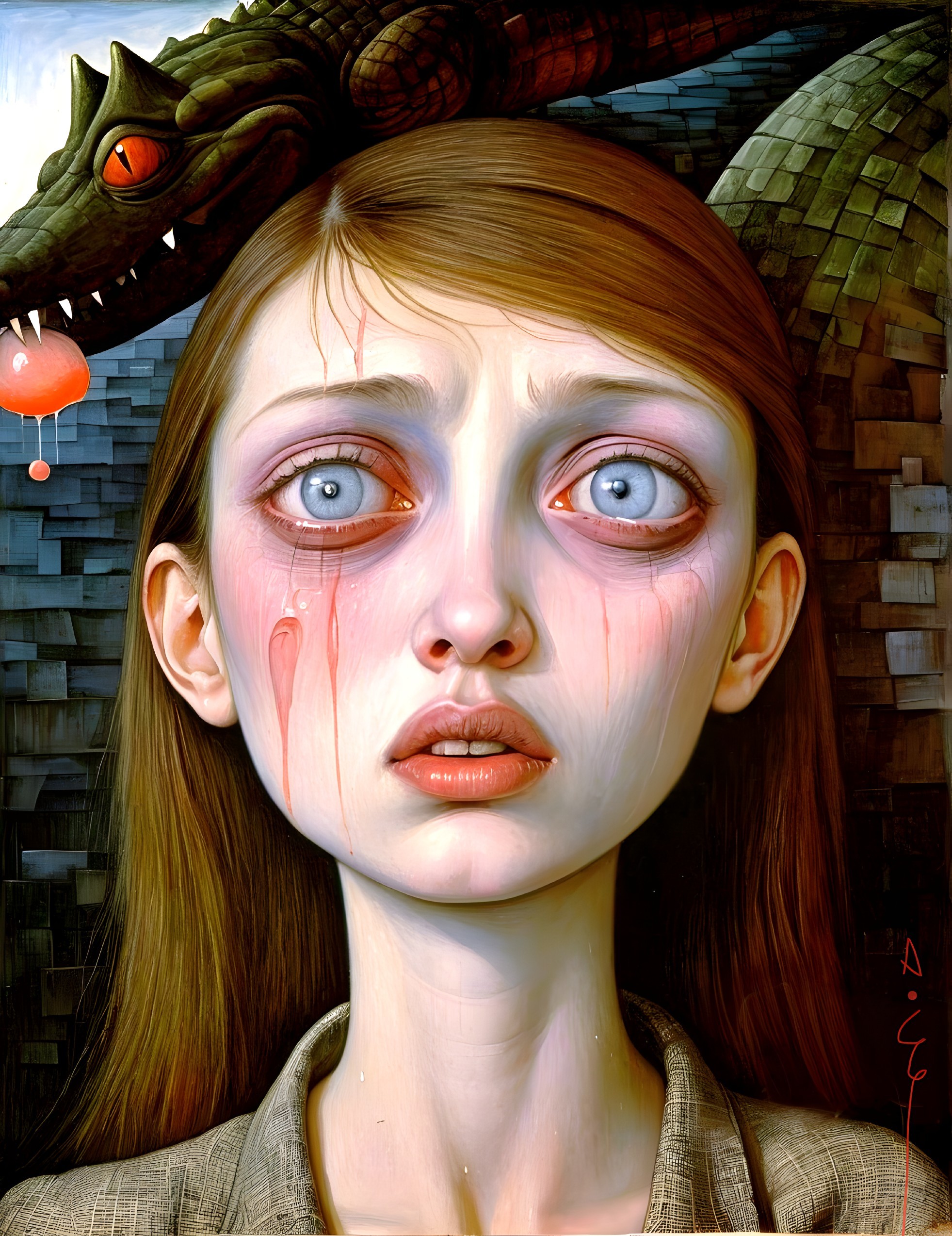 Girl with Tears and Dragon's Head in Artwork