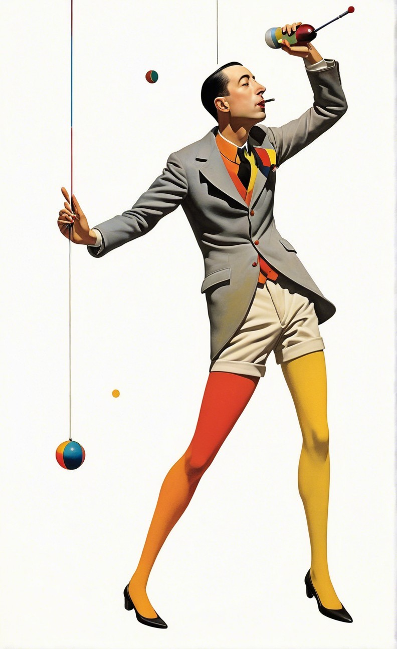Stylish Figure in Gray Suit with Colorful Accessories