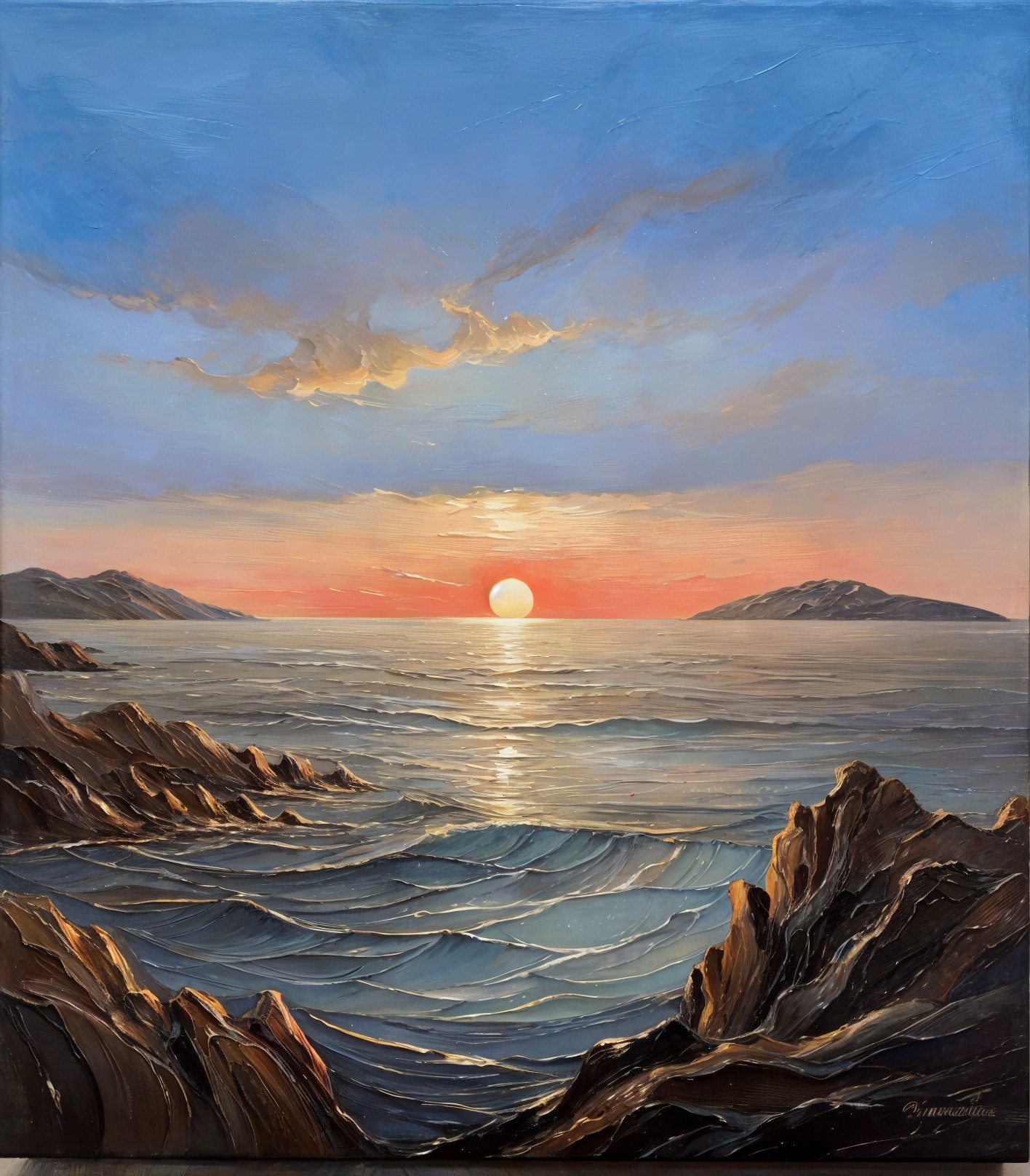 Serene Sunset Over Tranquil Ocean Landscape