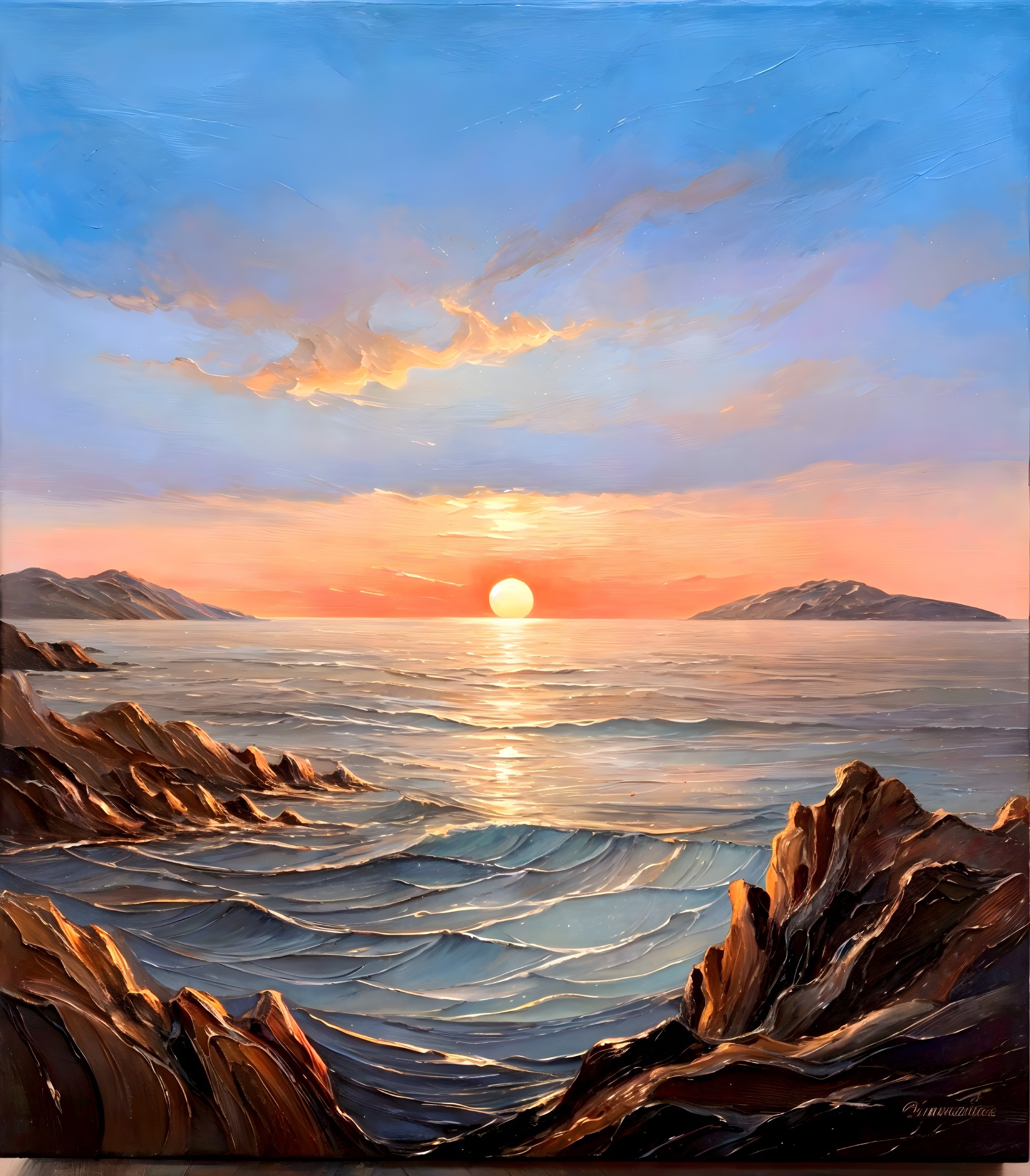 Serene Sunset Over Tranquil Ocean Landscape