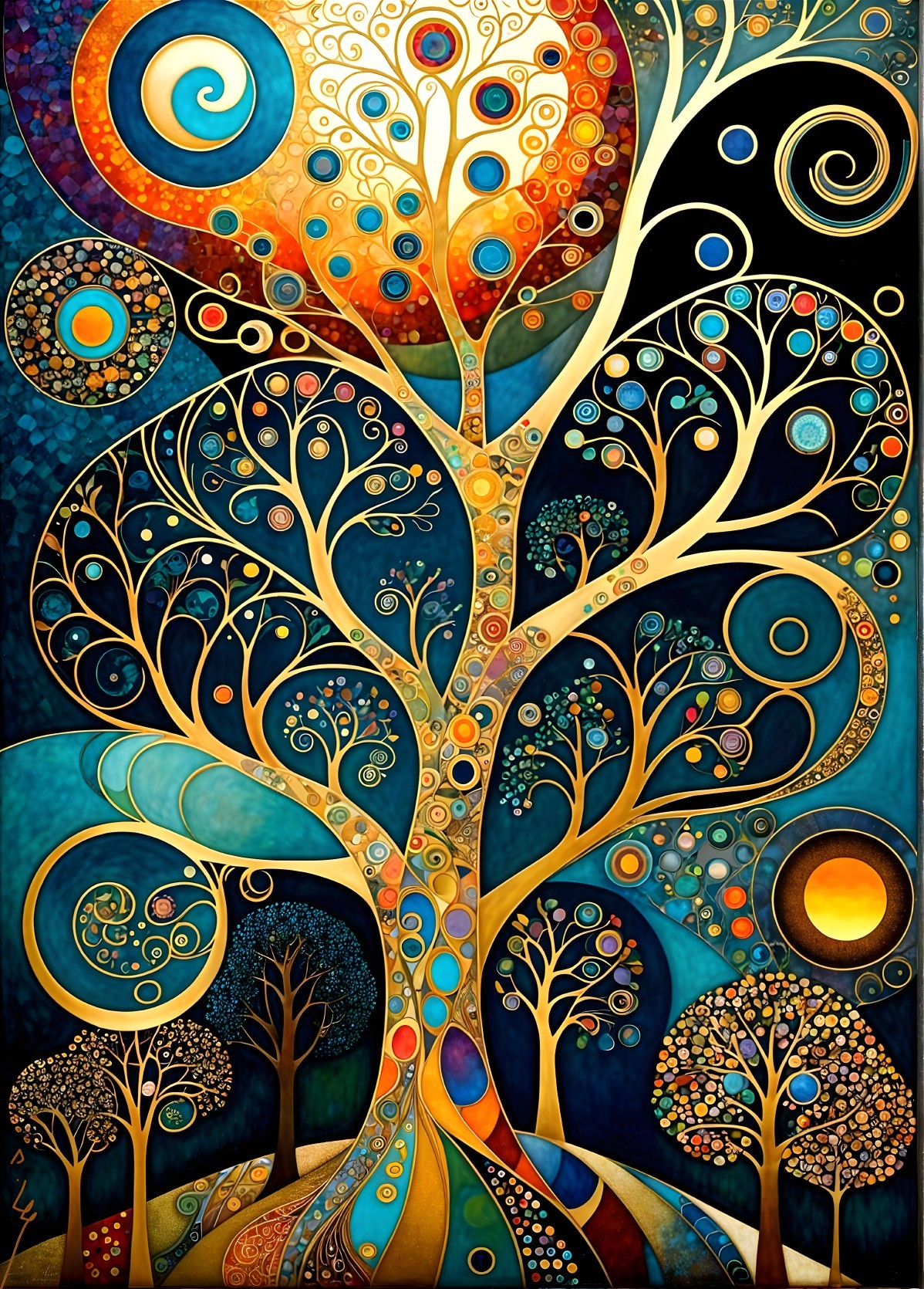 Vibrant Tree Art with Colorful Swirling Patterns