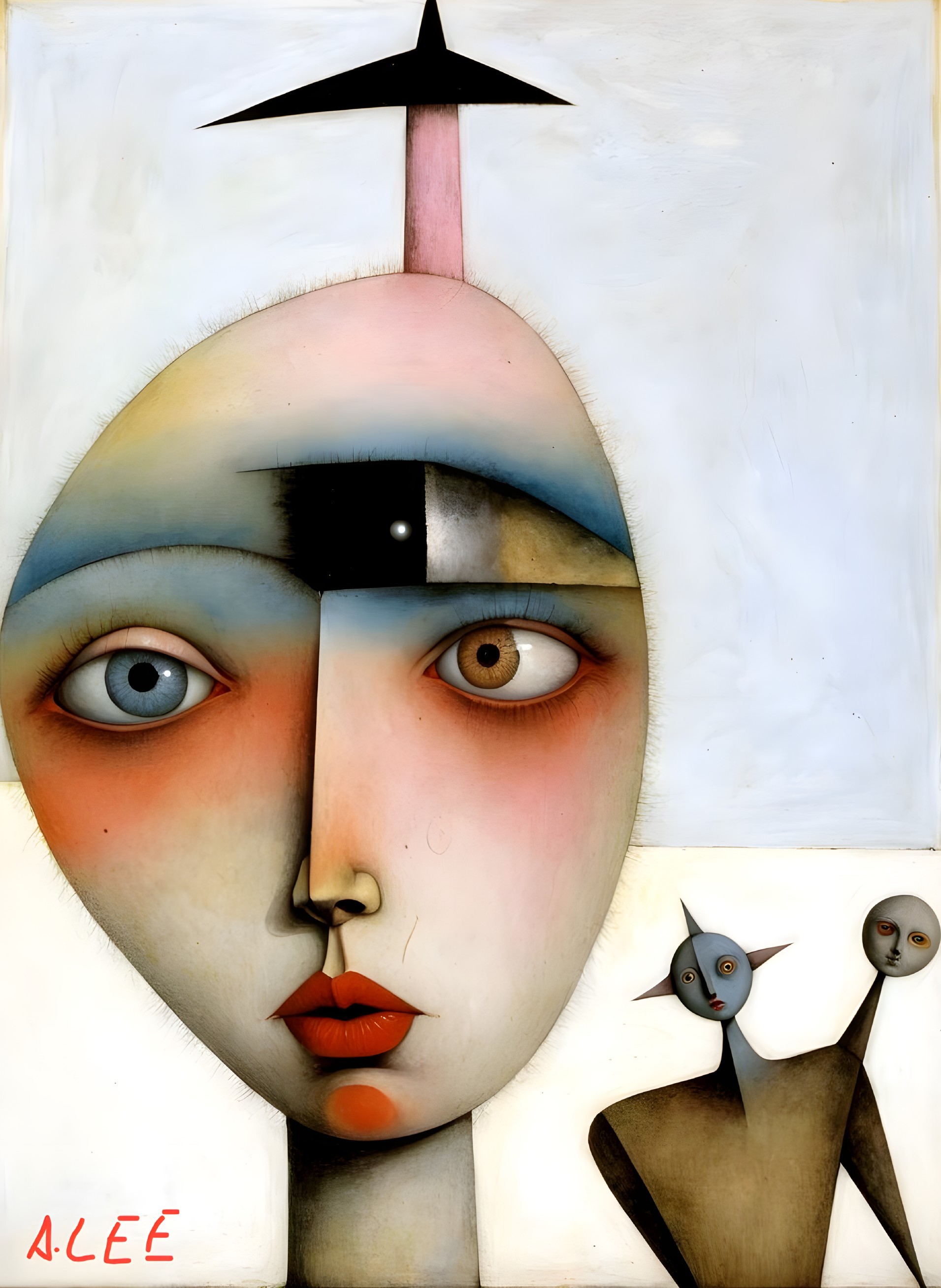 Abstract Portrait with Oval Face and Stylized Figures