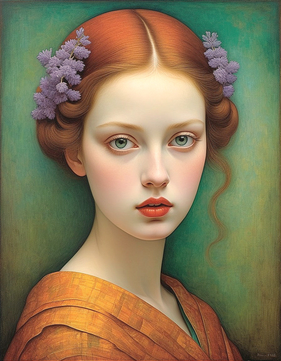 Portrait of a Young Woman with Red Hair and Flowers