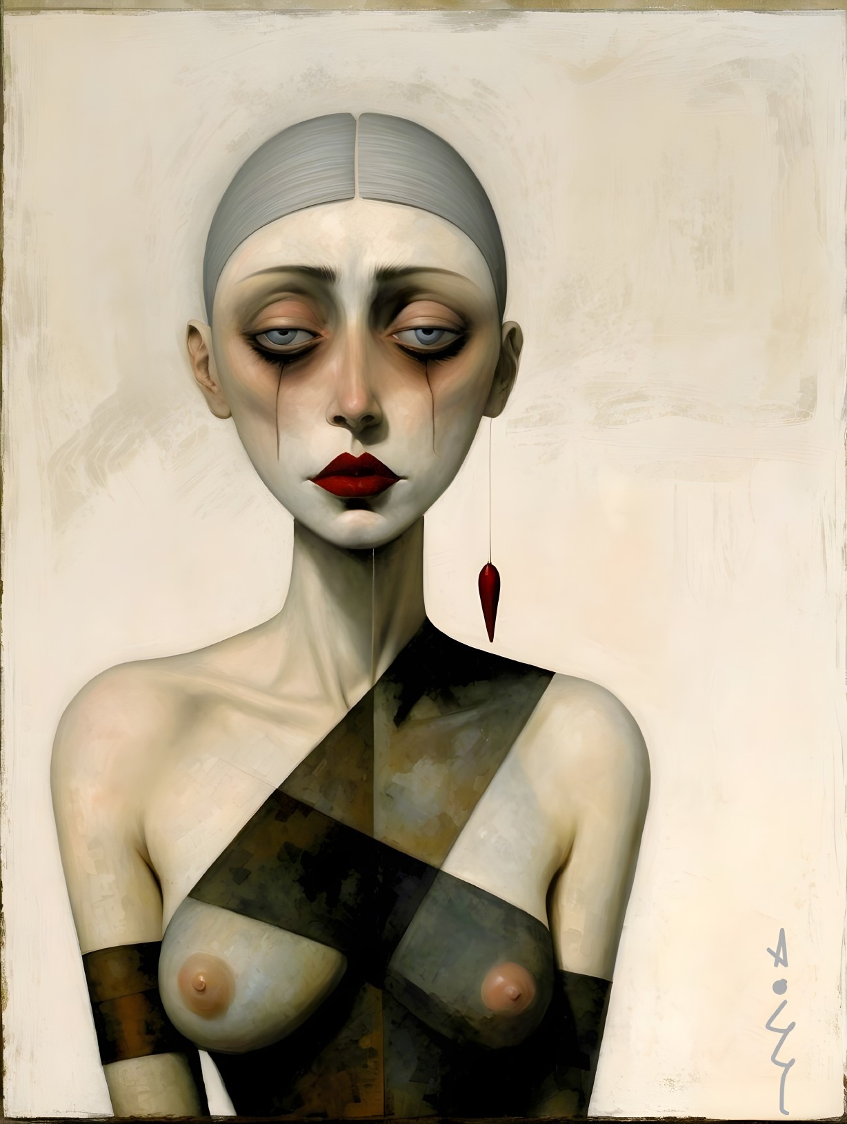 Surreal Portrait of a Woman with Red Tears