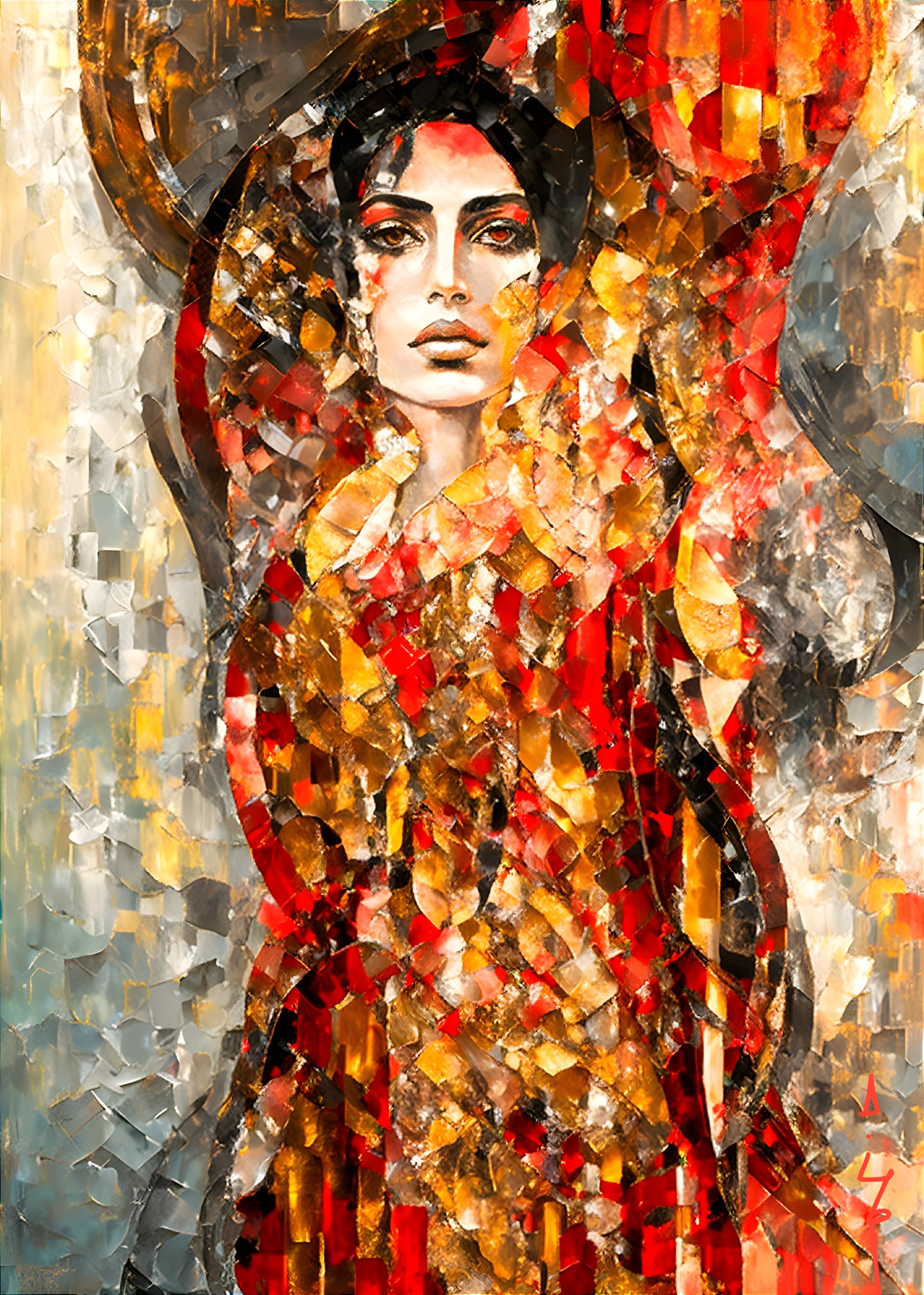 Vibrant Female Figure with Abstract Background