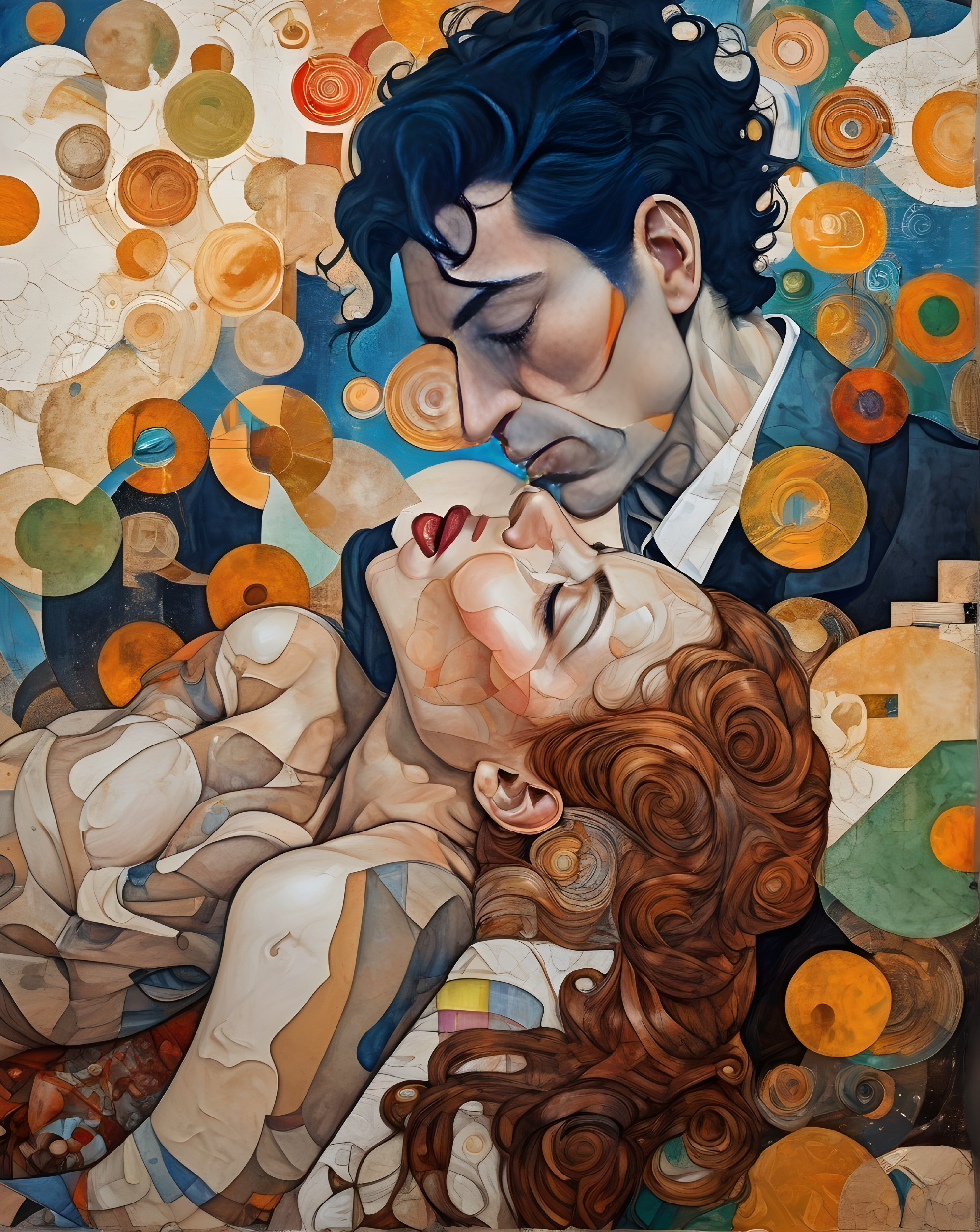 Embracing Couple with Vibrant Abstract Background