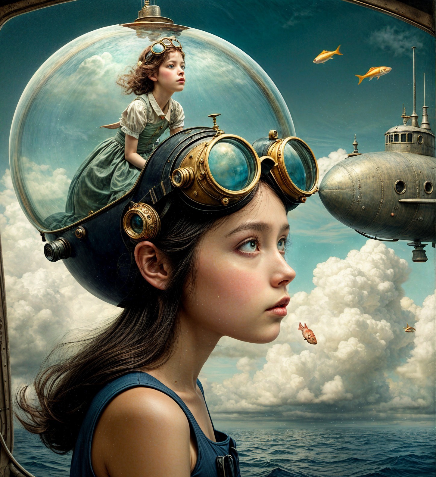 Steampunk Scene with Girls and Underwater Elements