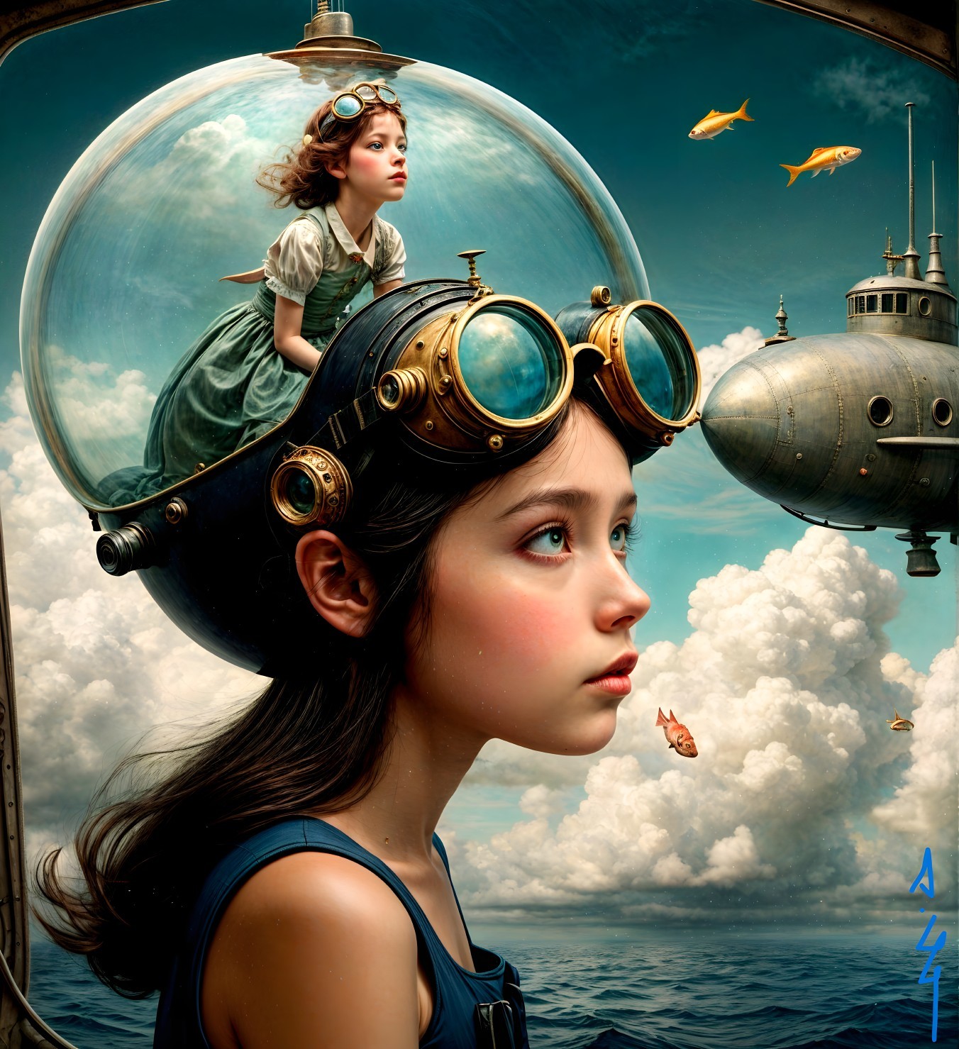 Steampunk Scene with Girls and Underwater Elements