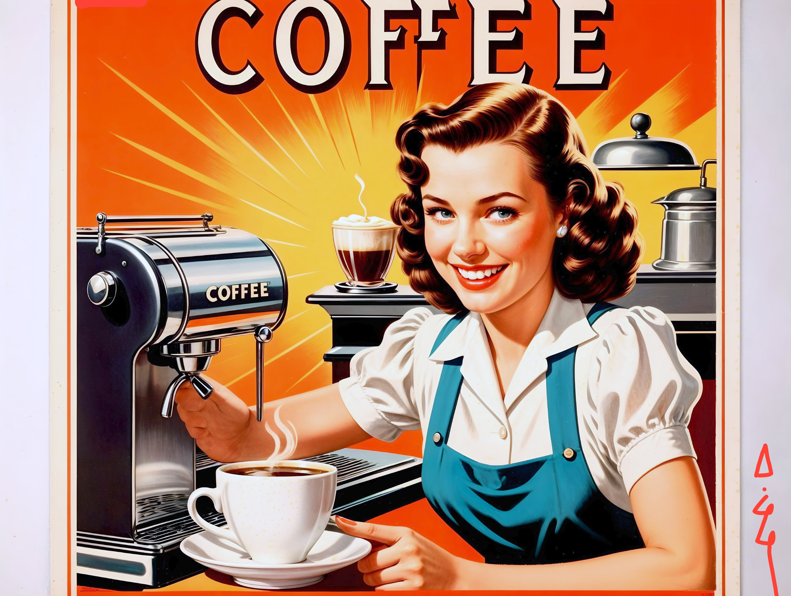 Vintage Advertisement Featuring Woman Brewing Coffee
