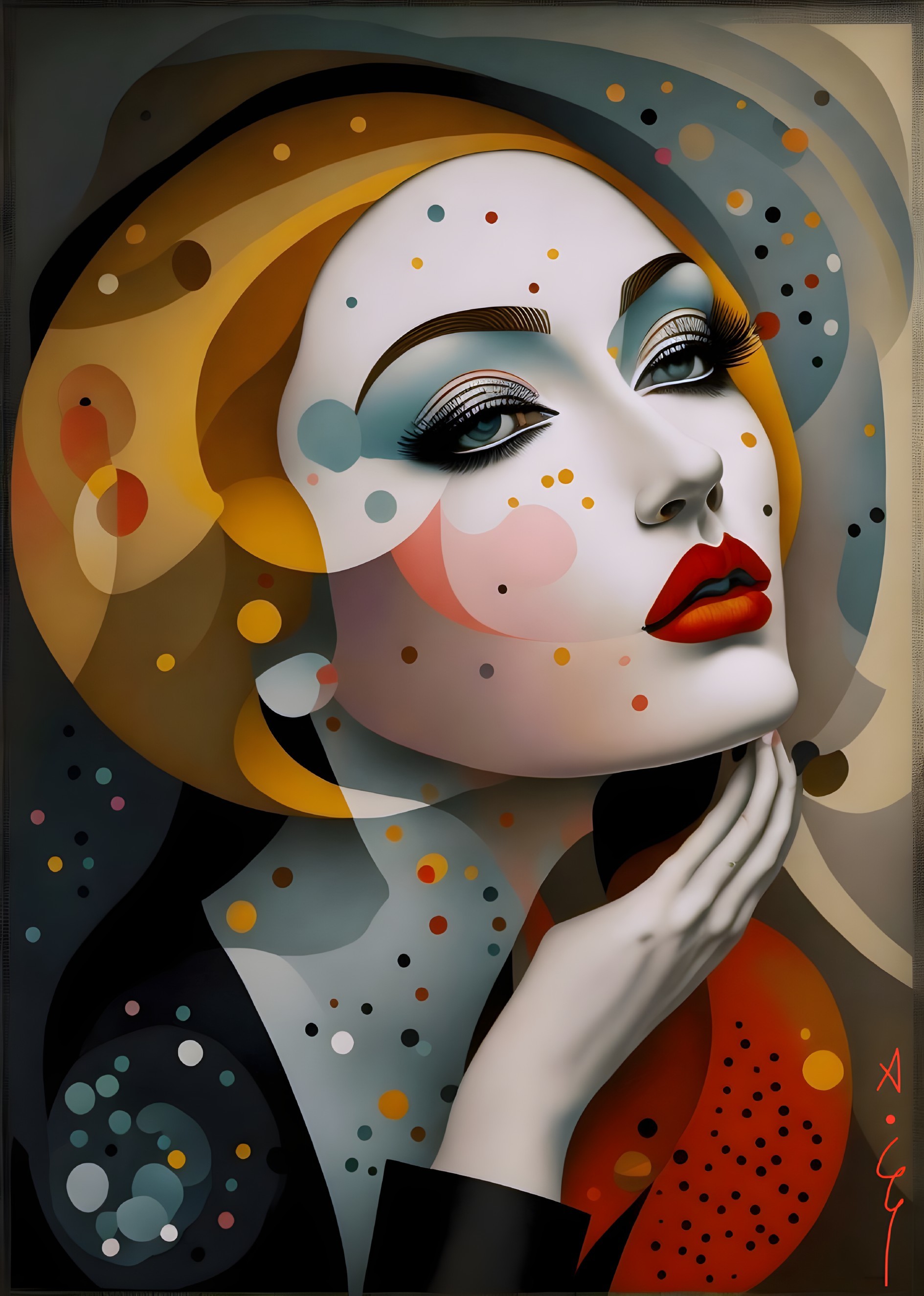 Stylized Portrait of a Woman with Bold Features