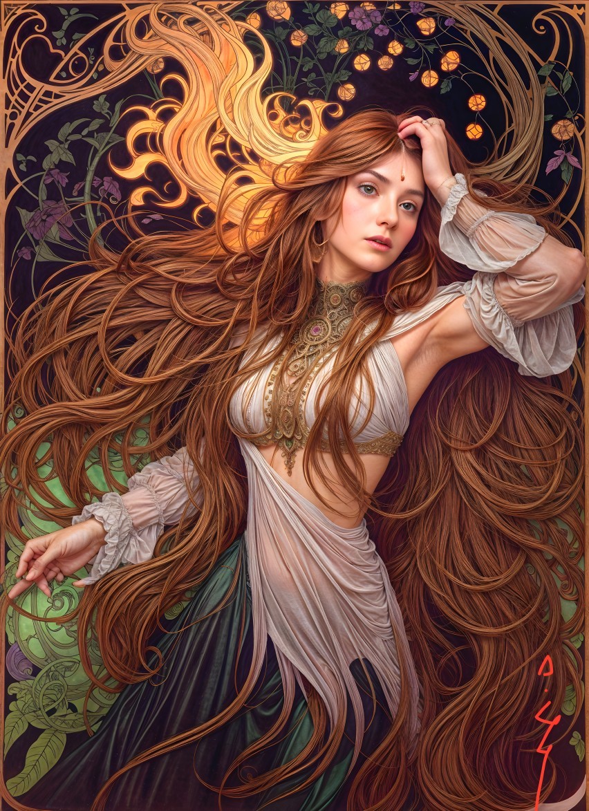 Portrait of a Young Woman Amidst Floral Background