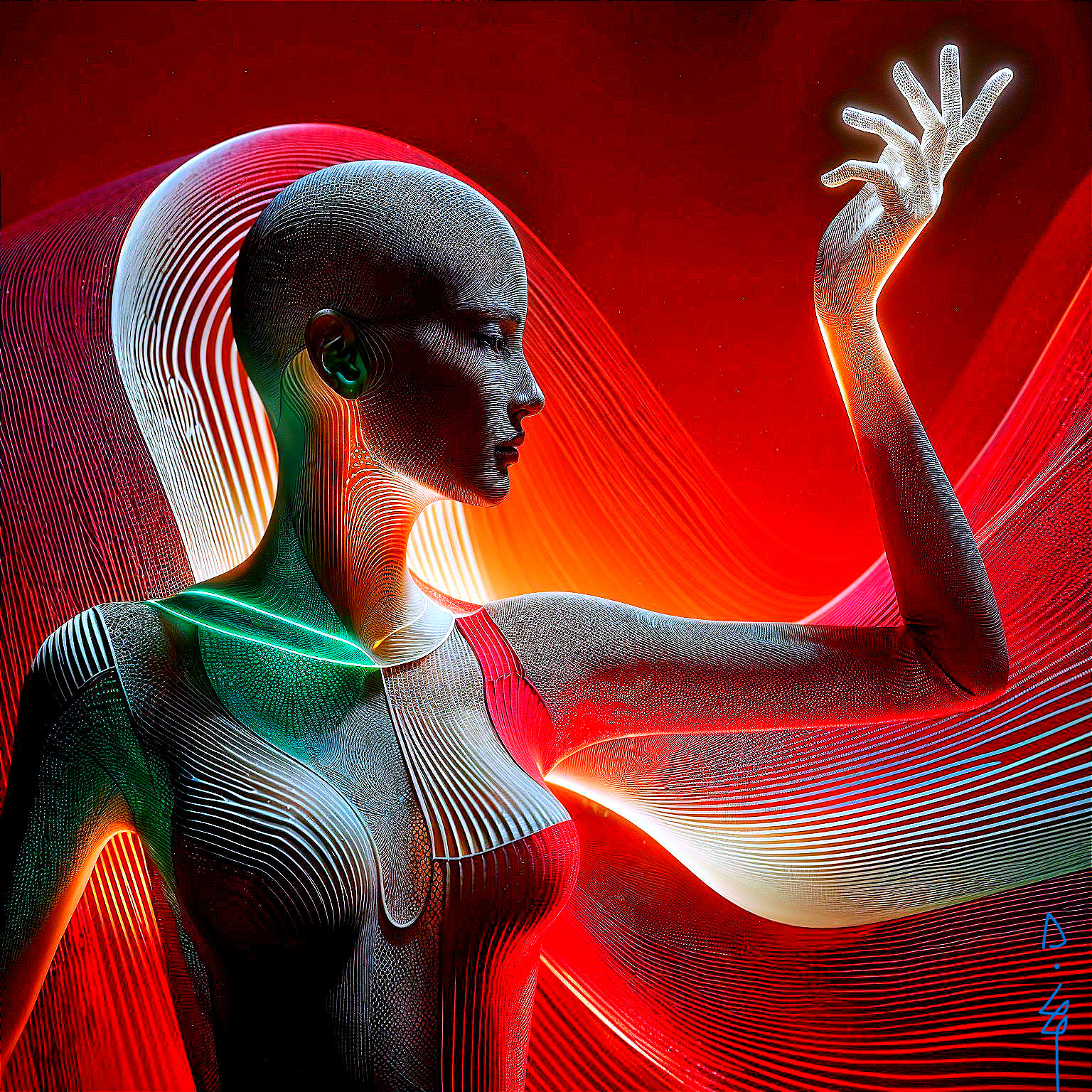 Futuristic Abstract Figure Against Vibrant Background
