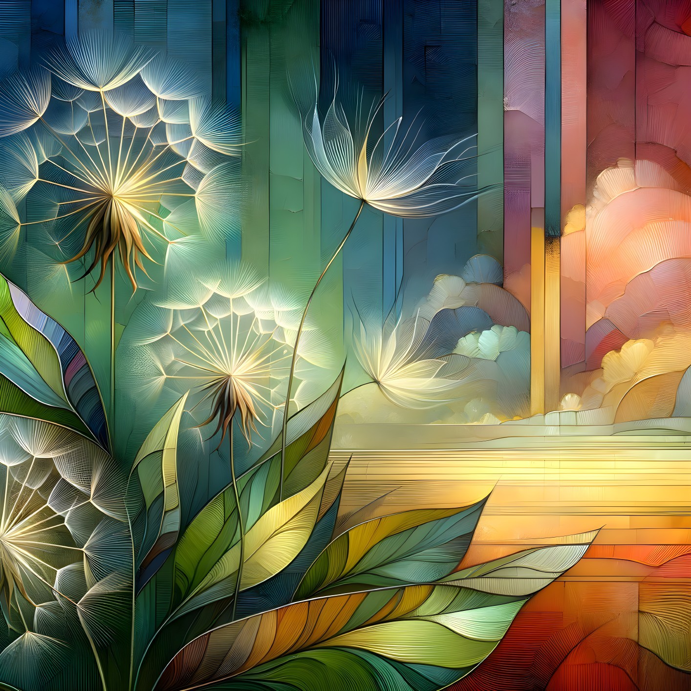 Stylized Digital Artwork of Dandelion-like Flowers