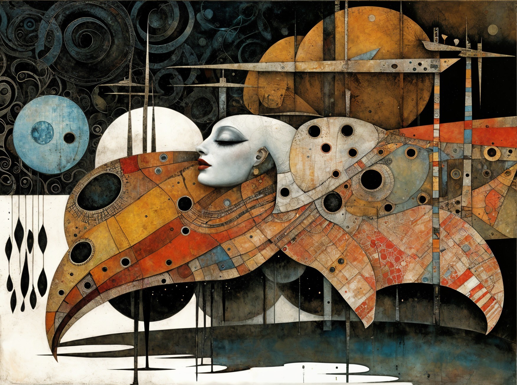 Surreal Artwork with Serene Figure and Abstract Background