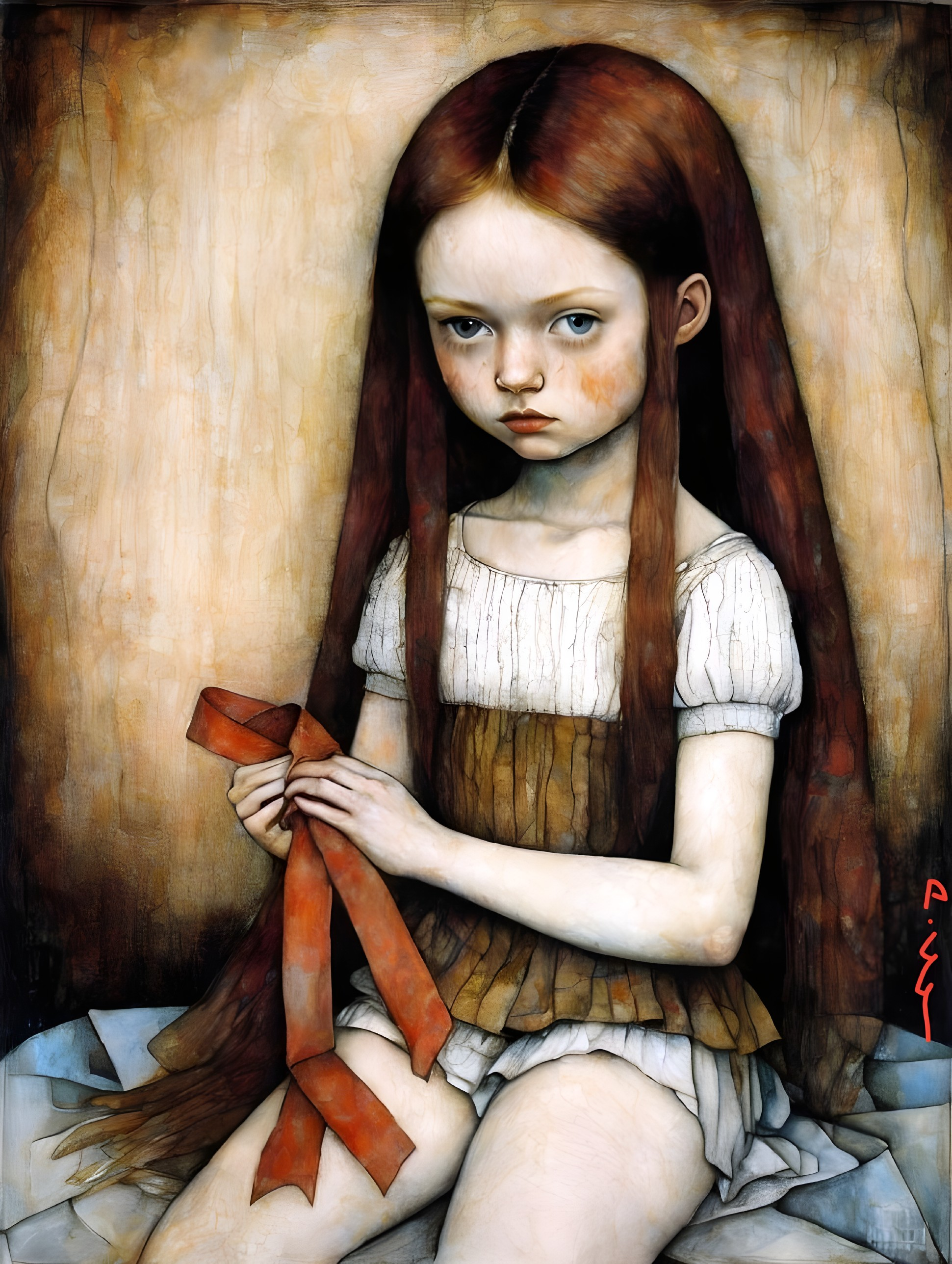 Portrait of a Young Girl with Red Hair and Ribbon