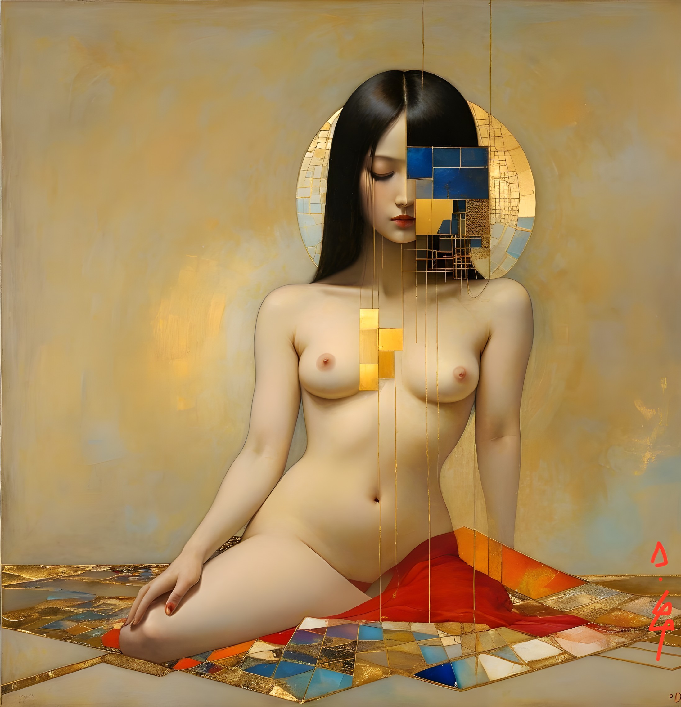 Serene Figure in Minimalist Abstract Painting