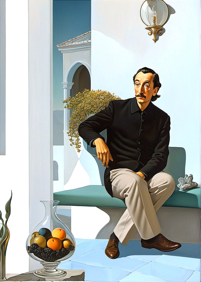 Contemplative Man on Turquoise Bench with Minimalist Decor