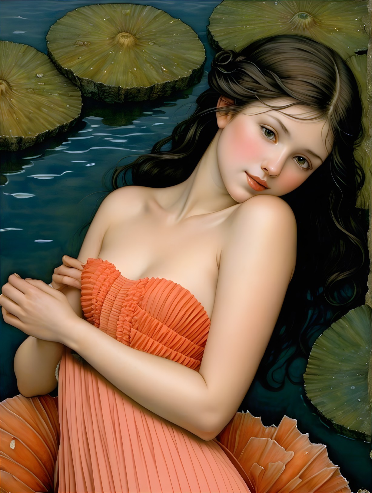Portrait of a Young Woman in Tranquil Water Setting