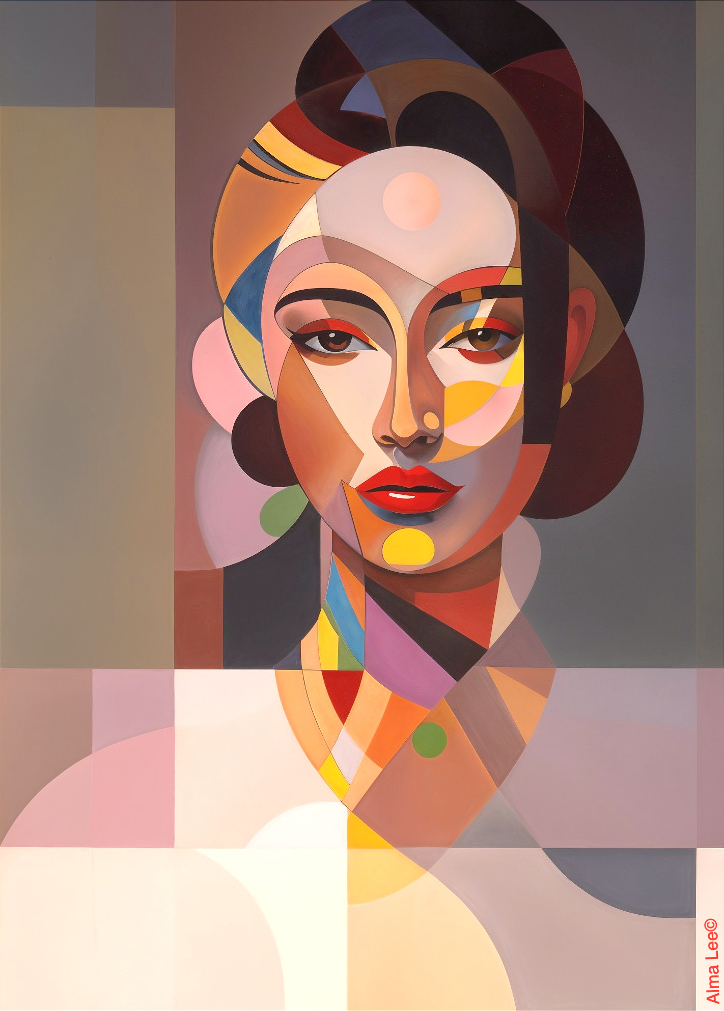 Stylized portrait of a woman with geometric shapes
