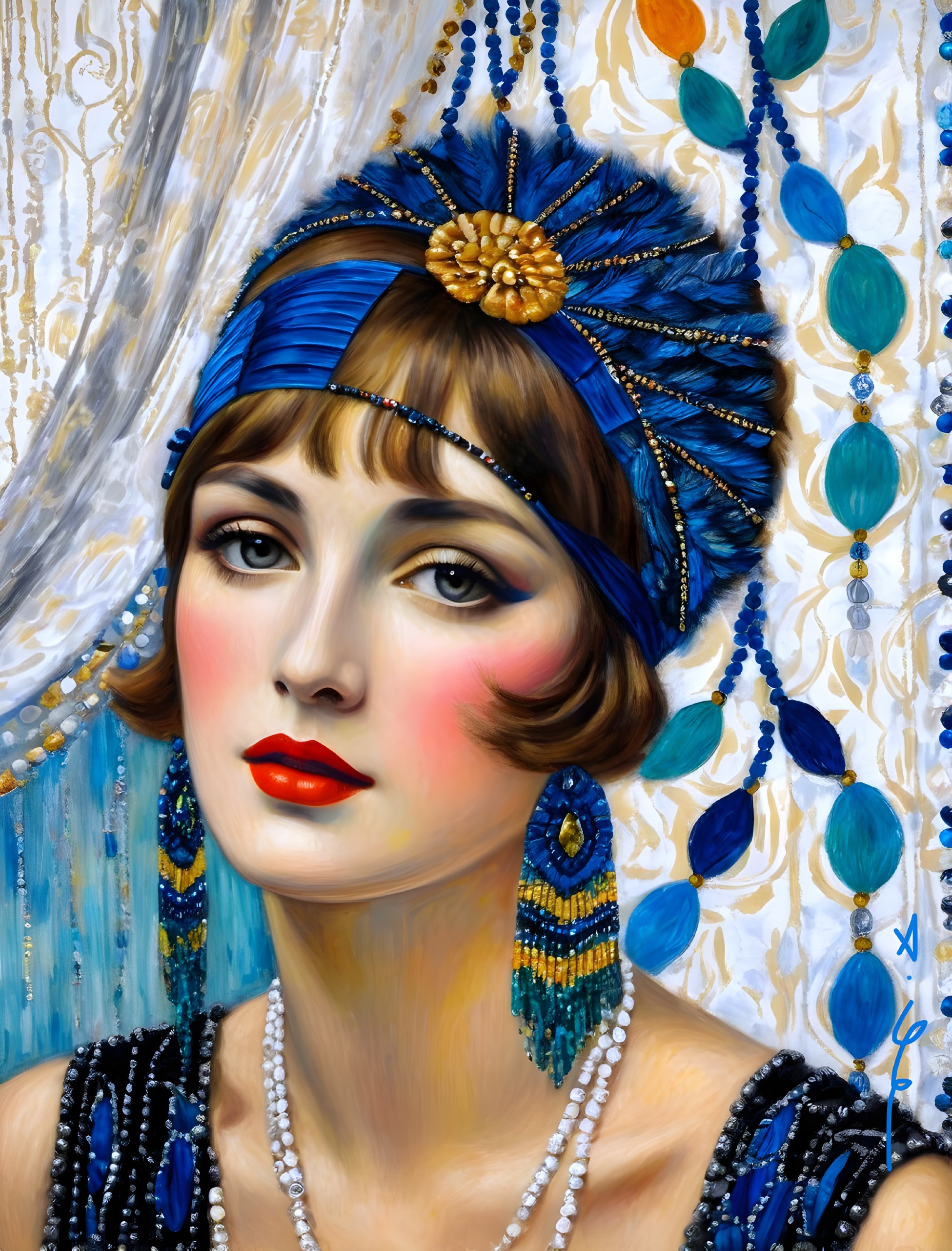 1920s Glamorous Woman in Vintage Fashion Elements