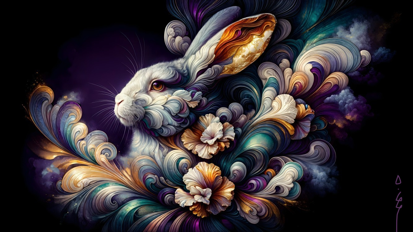 Whimsical Rabbit Illustration with Floral Patterns