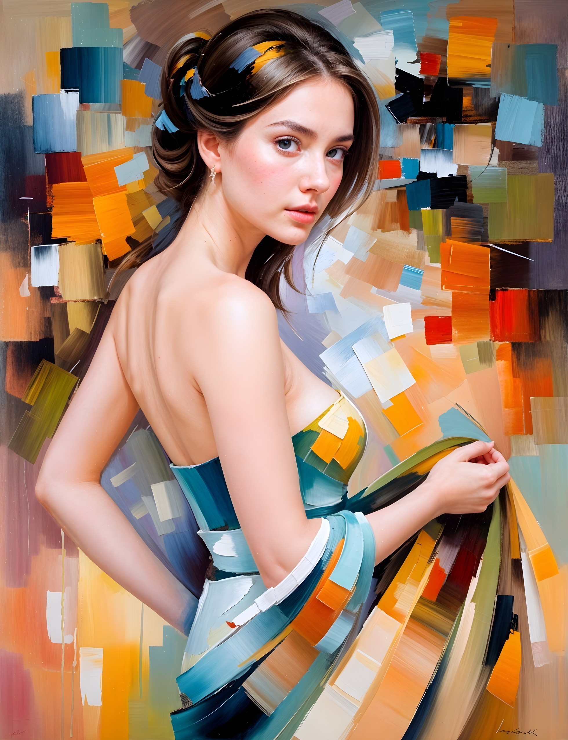 Portrait of a Young Woman with Abstract Background