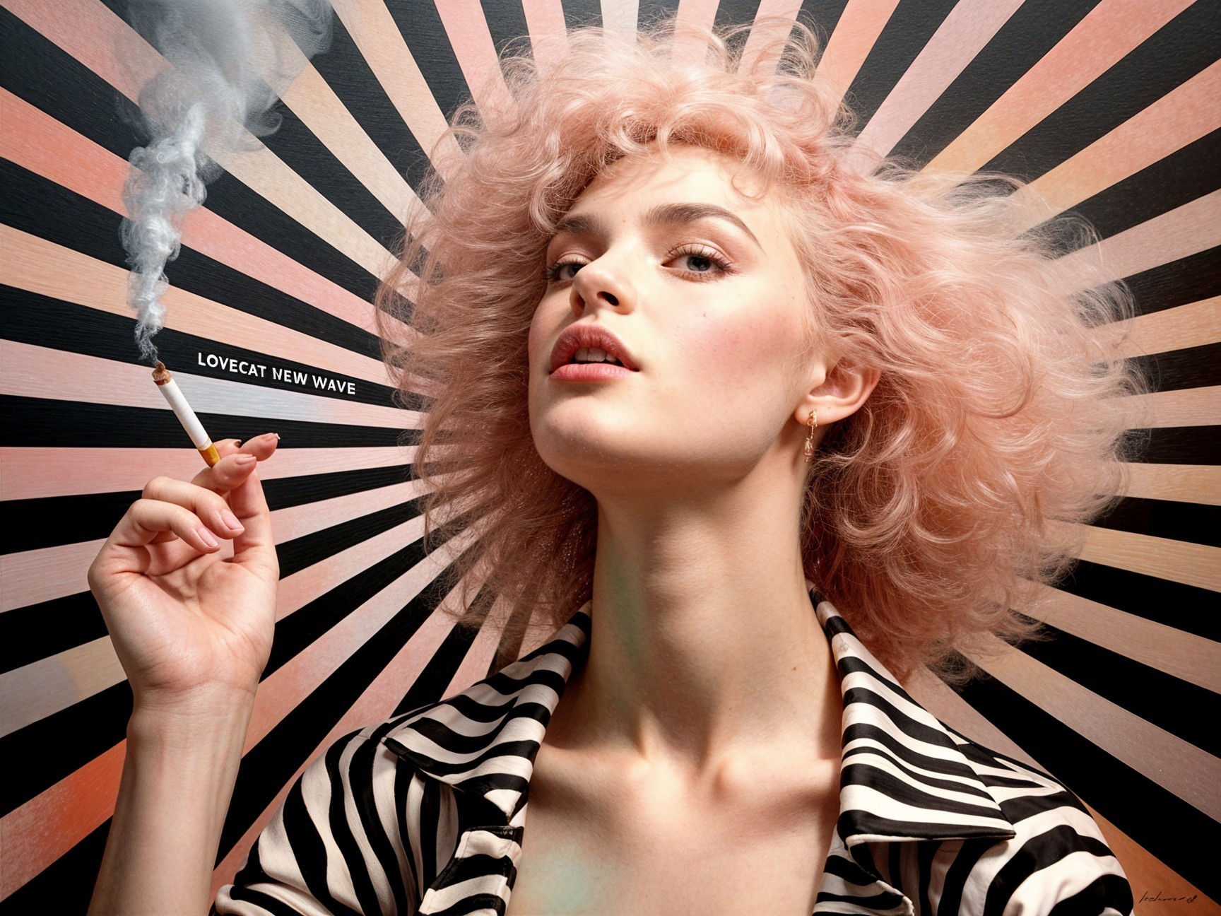 Portrait of a model with pastel pink hair and cigarette
