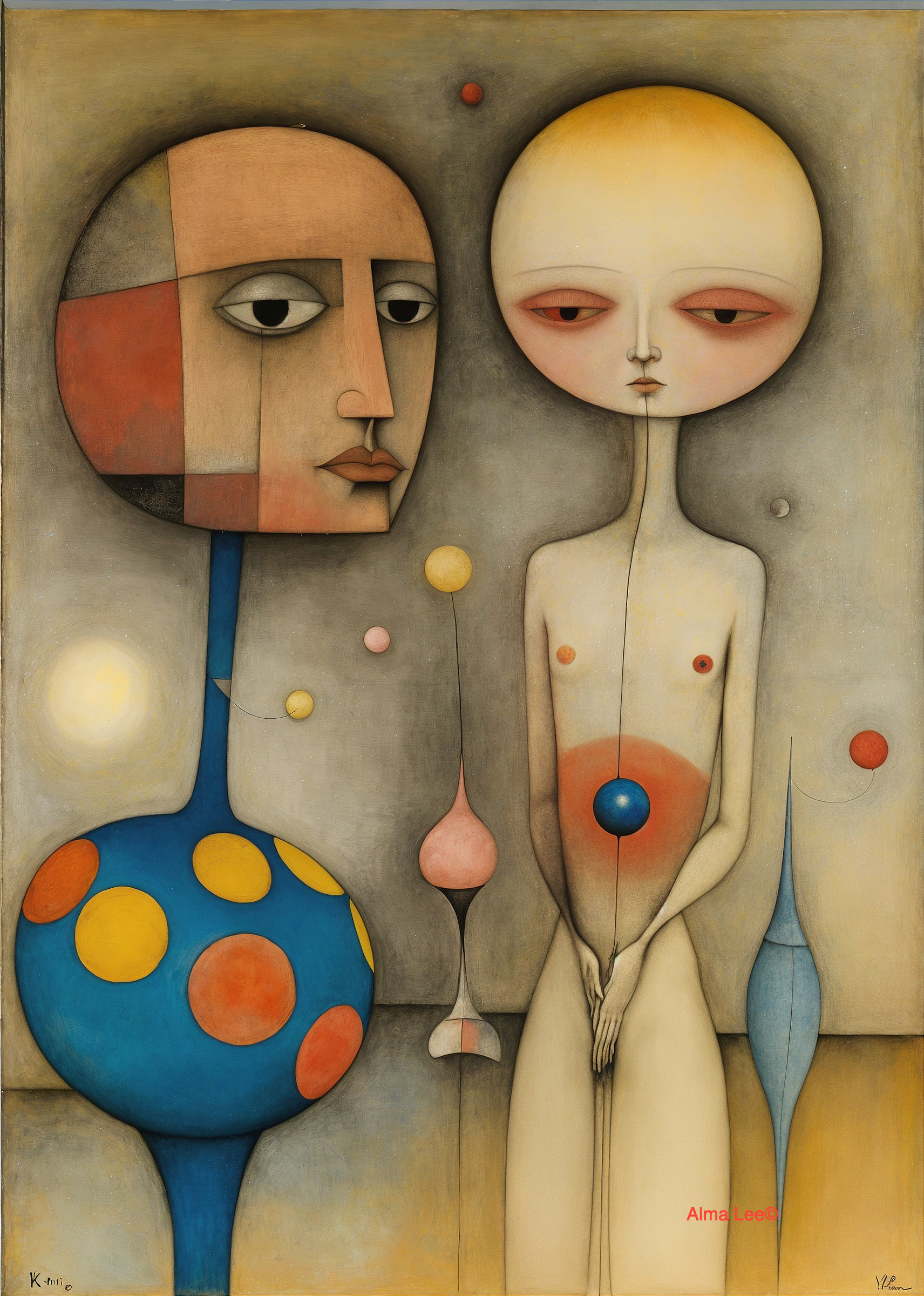 Abstract Figures in Surreal Composition with Soft Colors
