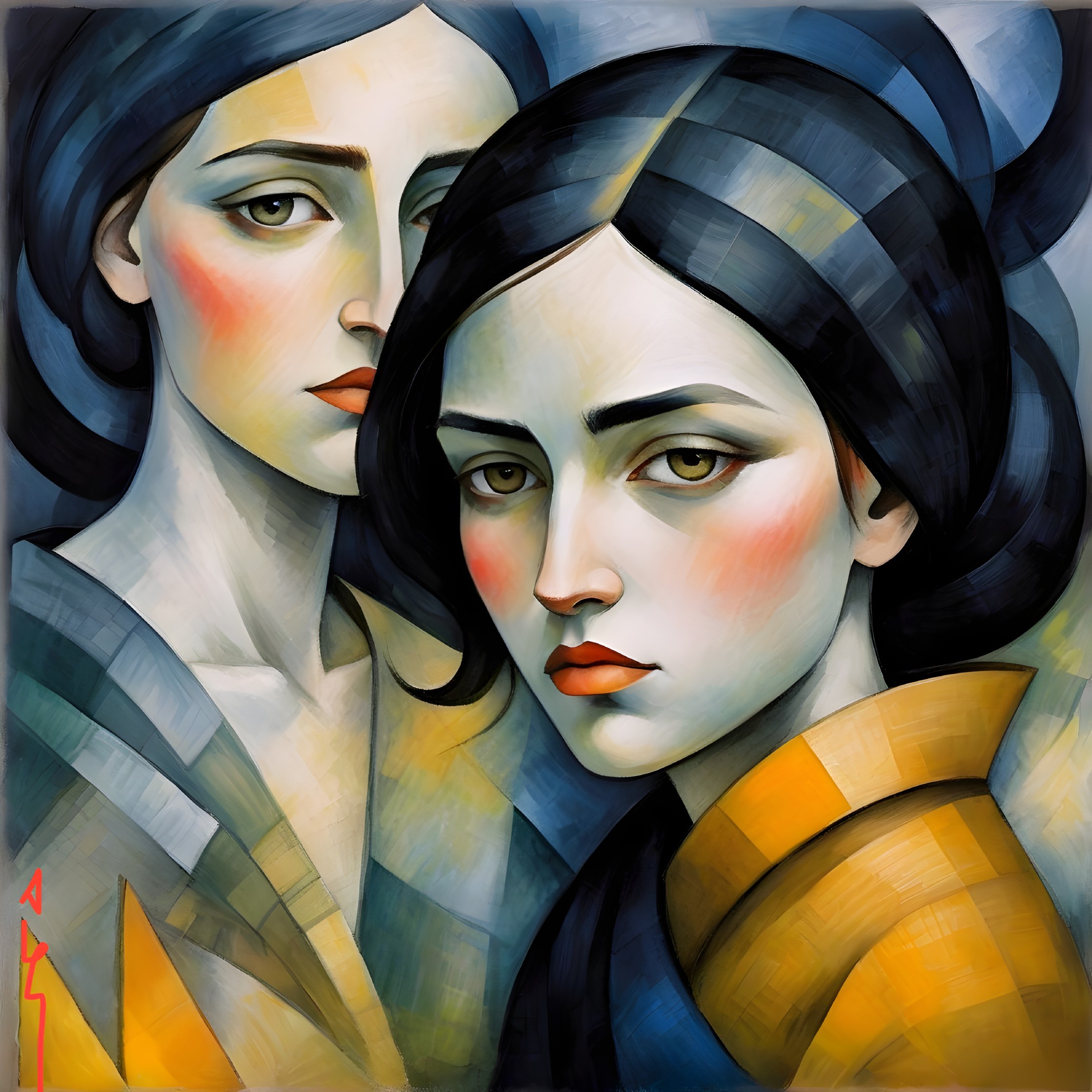 Stylized Female Figures in Abstract Geometric Art