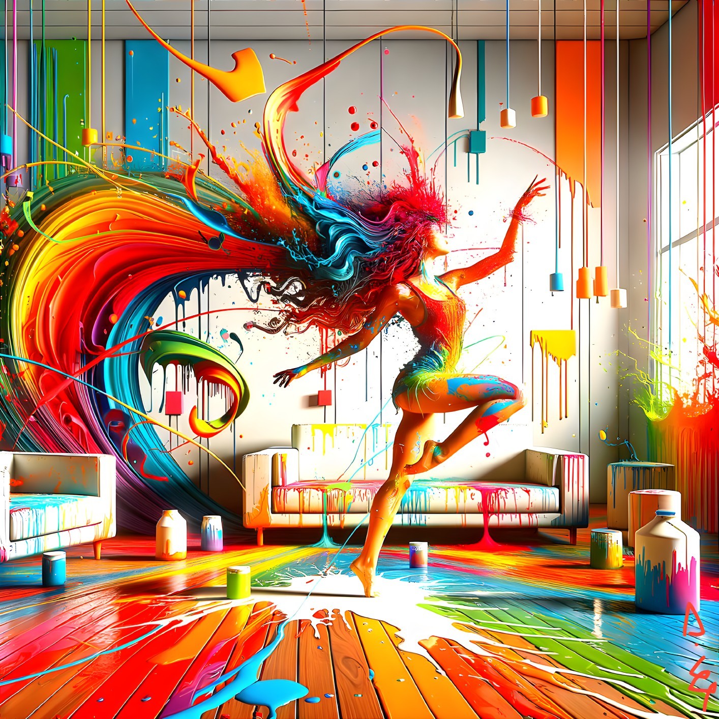 Vibrant Artistic Scene of a Dancer and Colorful Surroundings