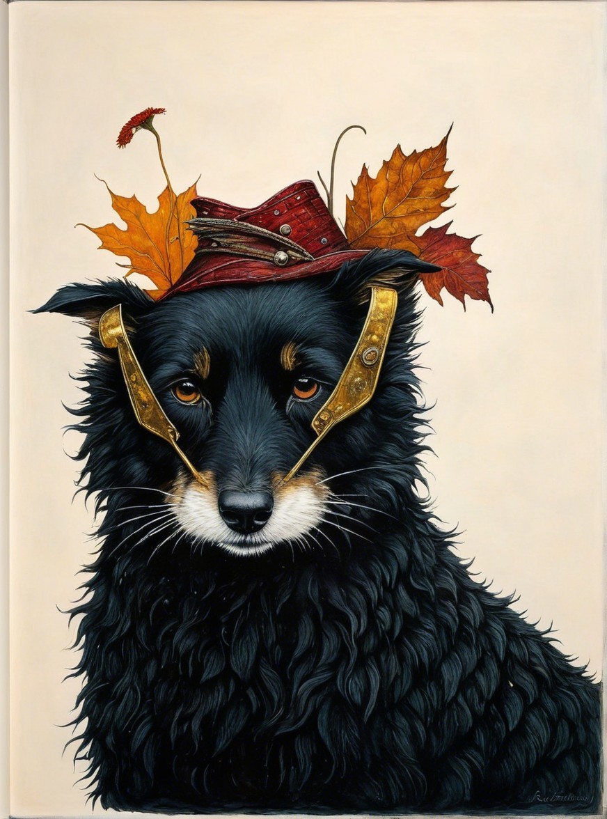 Whimsical Portrait of a Black Dog in Red Hat