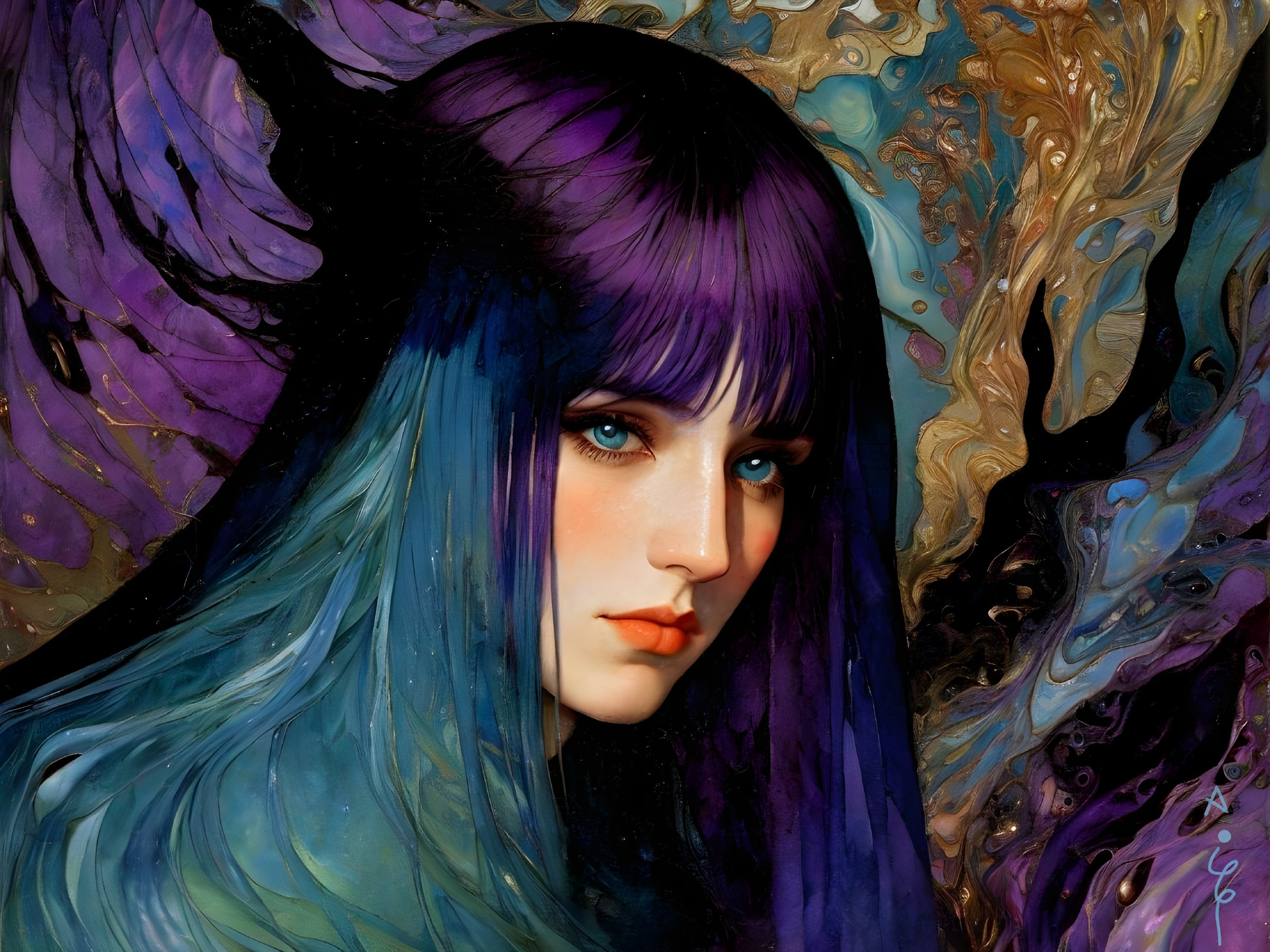 Portrait of a Young Woman with Colorful Hair and Eyes