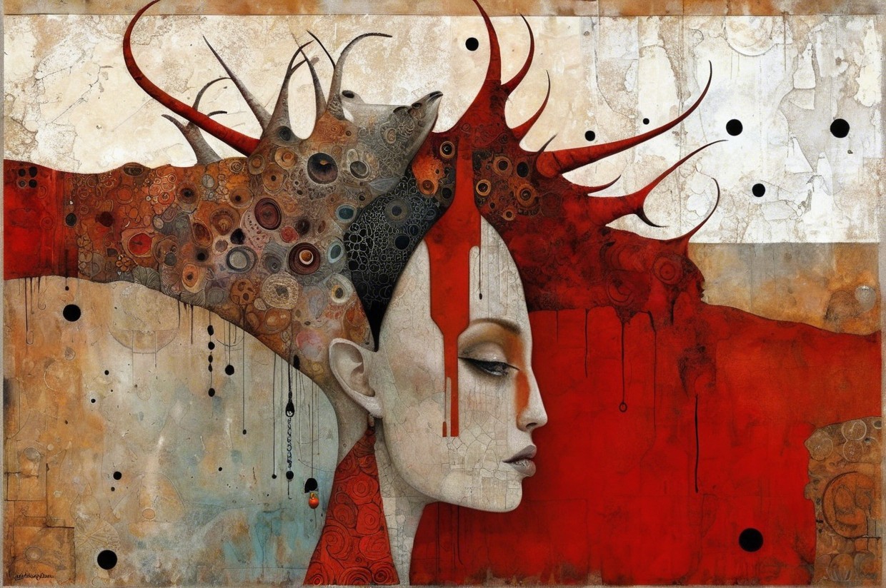Surrealist Woman's Profile with Abstract Elements