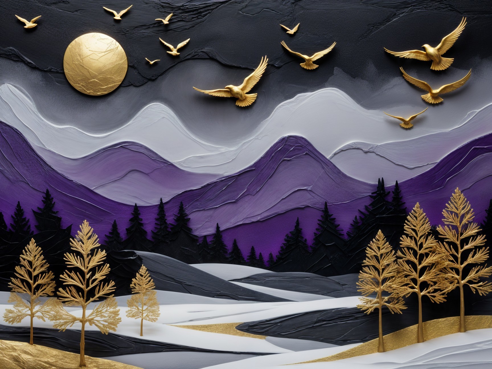 Landscape with Purple Mountains and Golden Moon