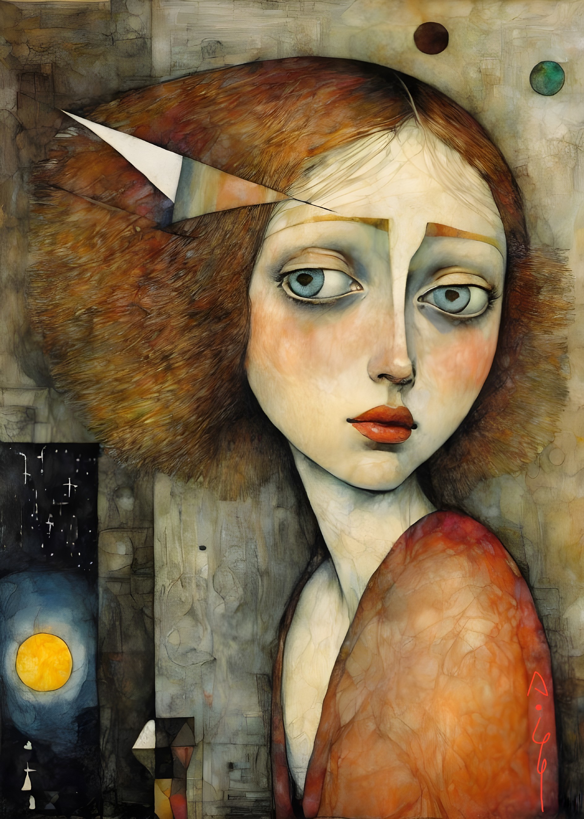 Whimsical Character with Expressive Eyes and Textured Hair