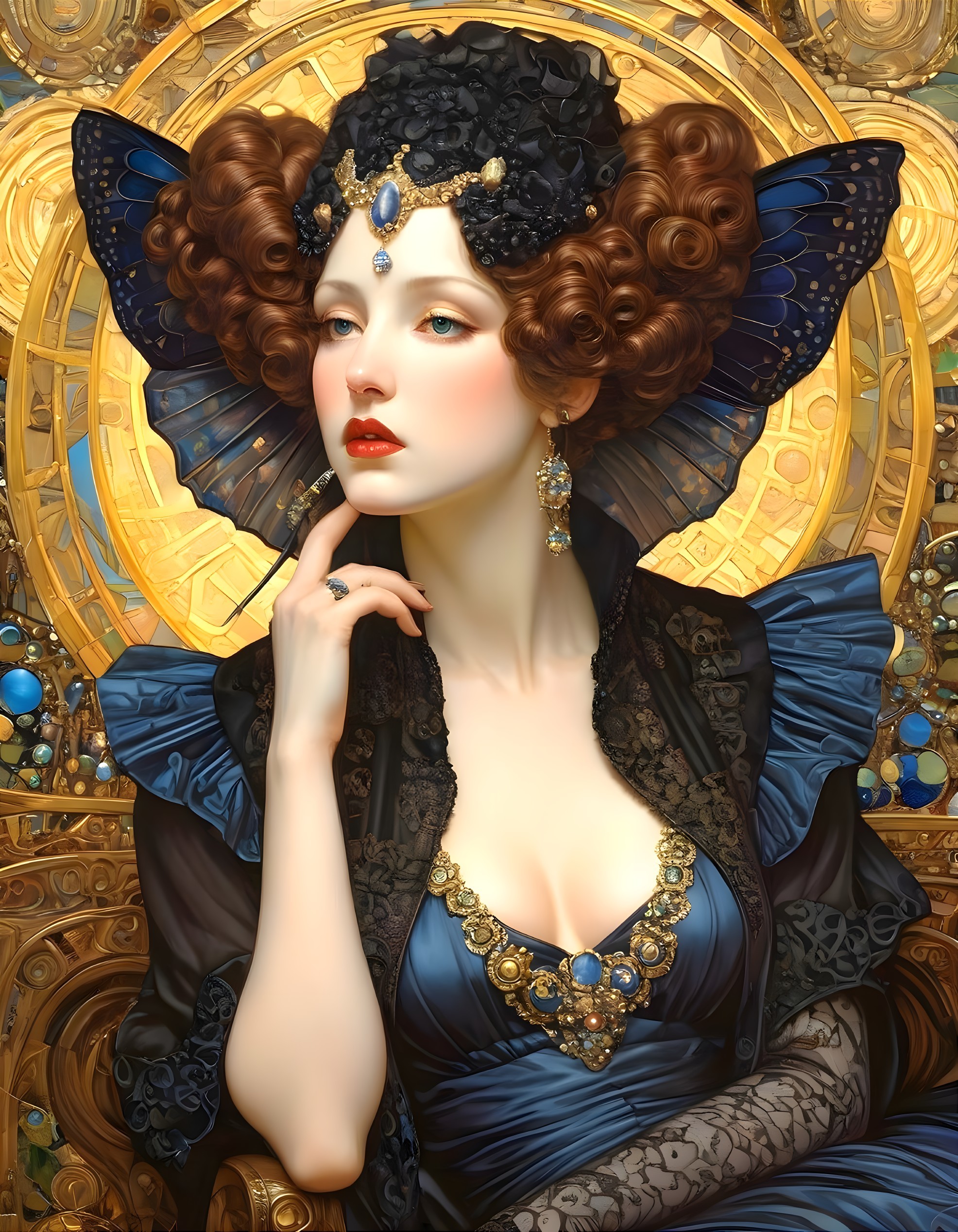 Regal Woman in Elegant Blue Gown Portrait