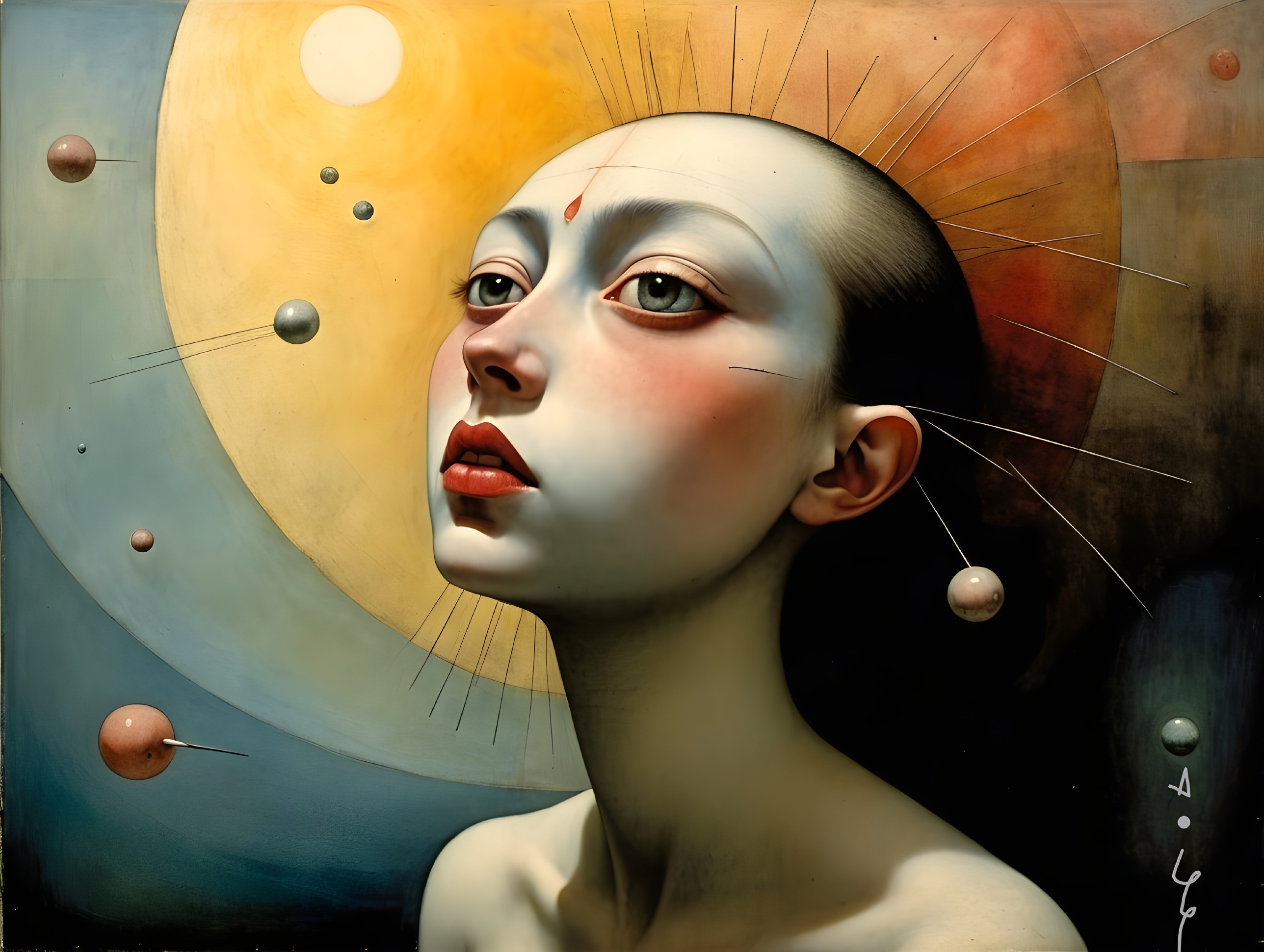 Surreal Portrait of a Young Woman with Celestial Background