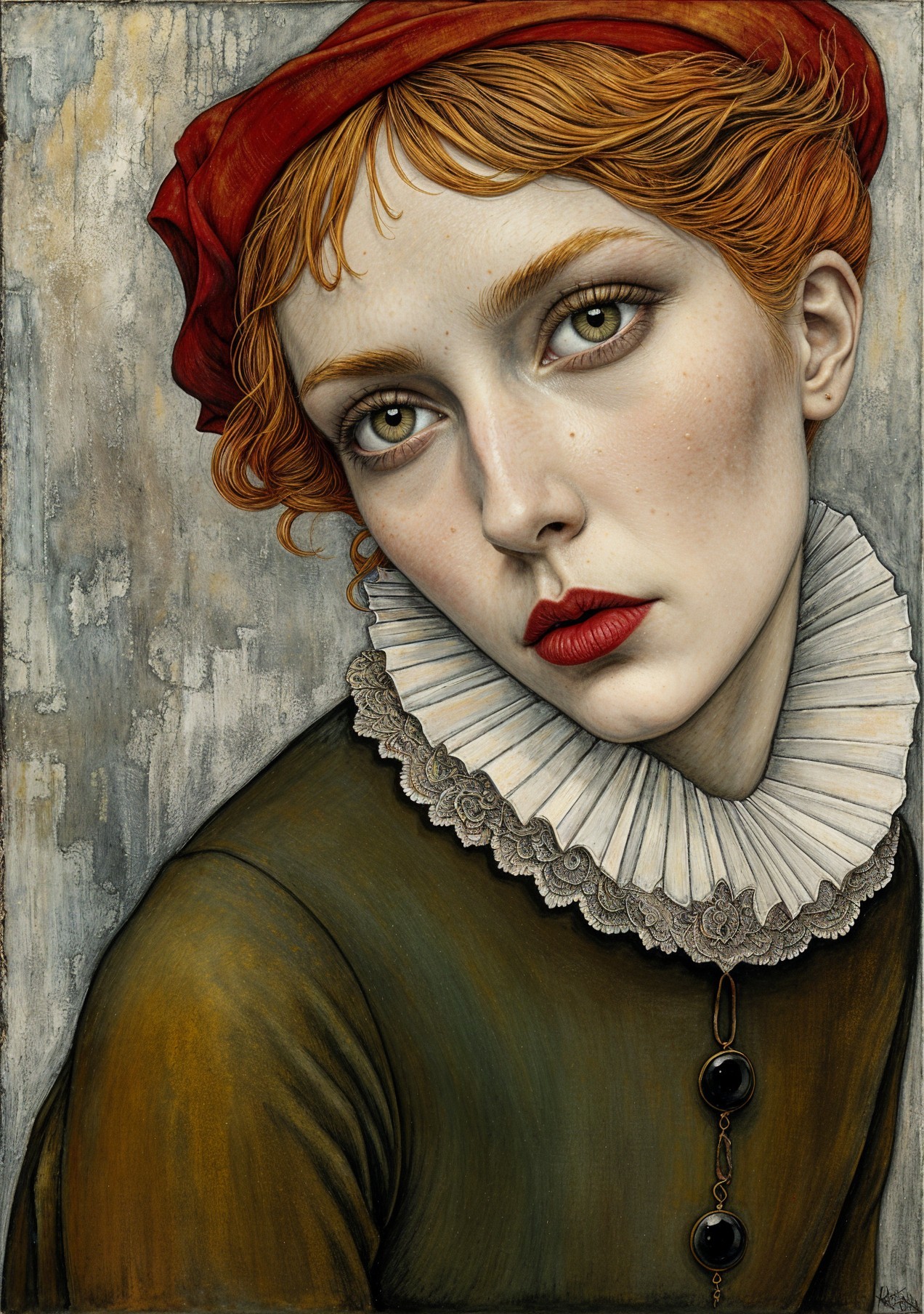 Portrait of a Young Woman with Red Hair and Ruff Collar