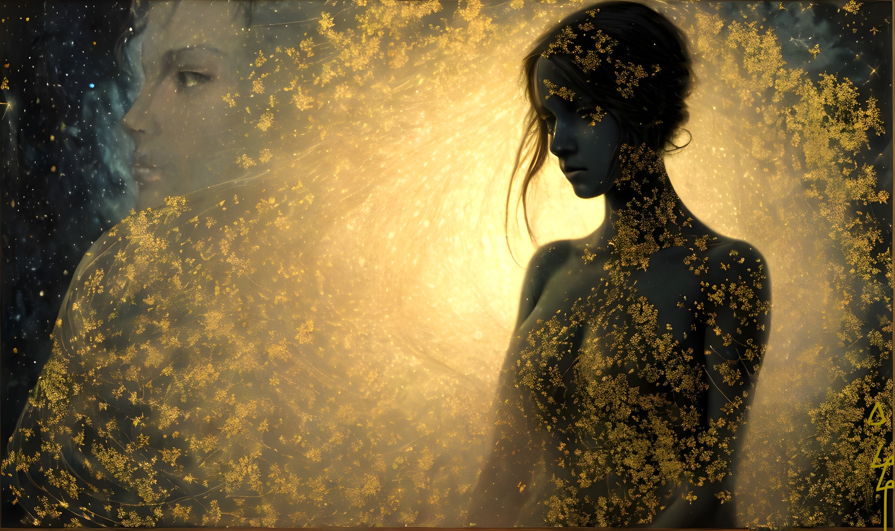 Mystical Portrait of Woman with Cosmic Patterns